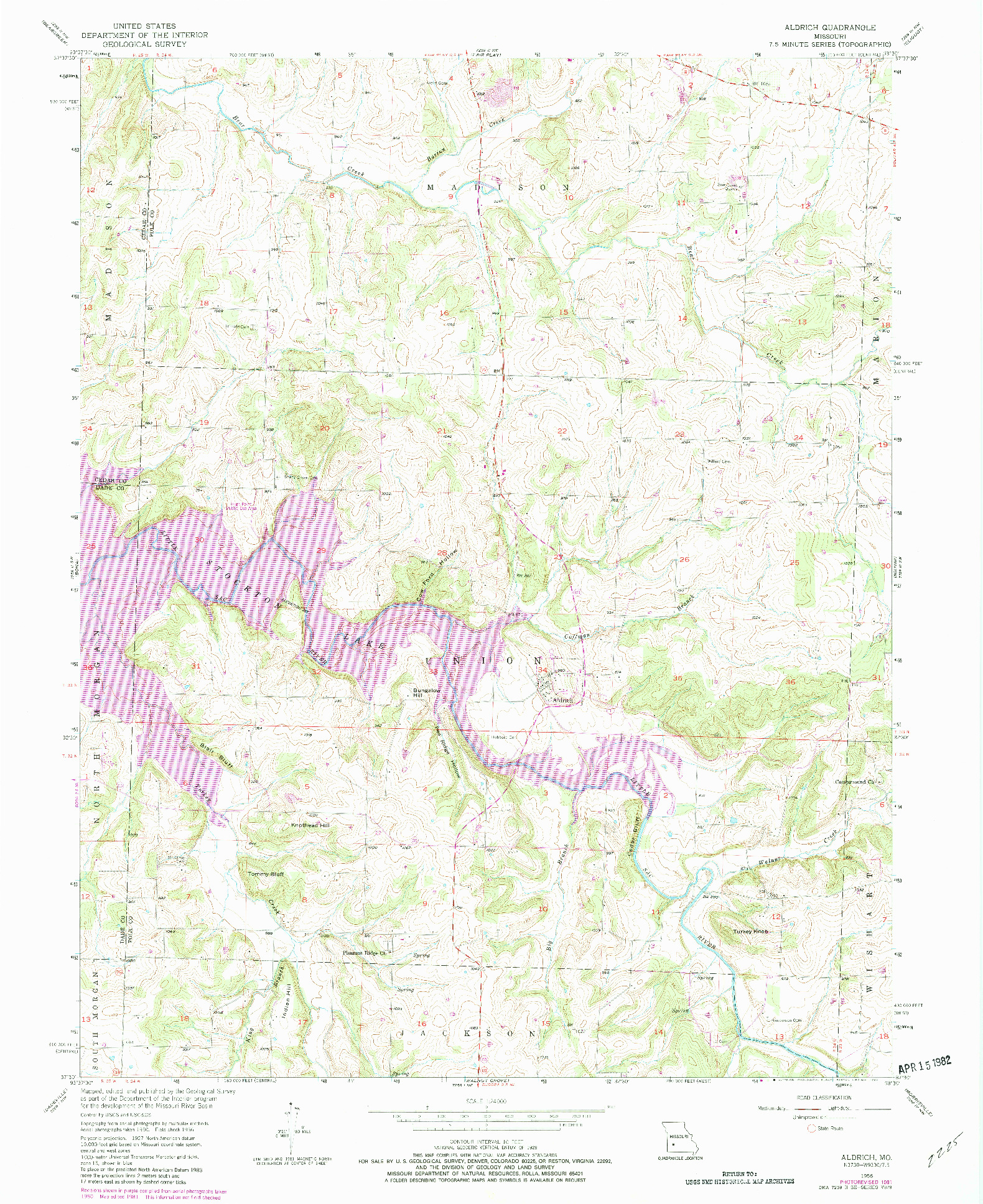 USGS 1:24000-SCALE QUADRANGLE FOR ALDRICH, MO 1956