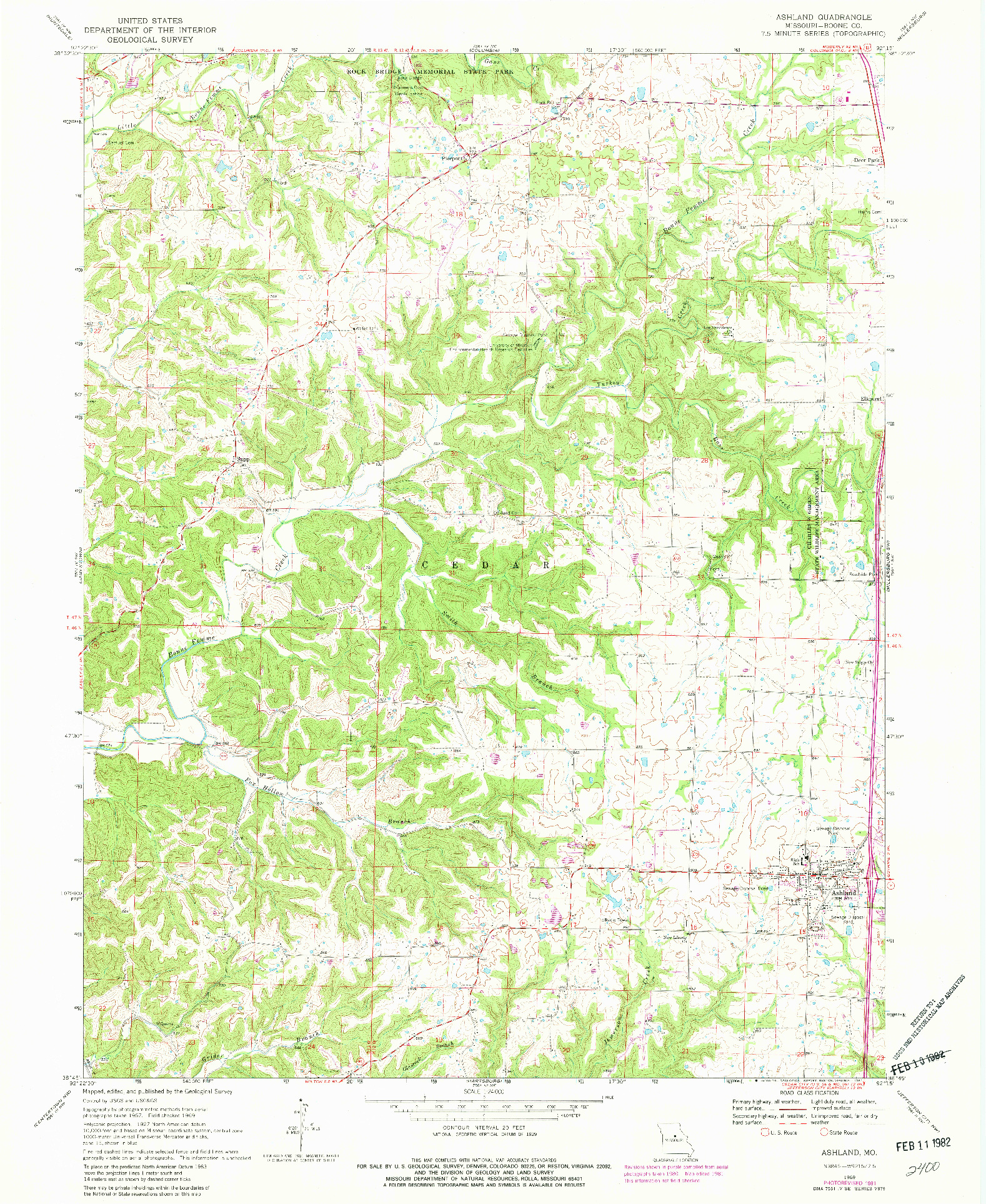 USGS 1:24000-SCALE QUADRANGLE FOR ASHLAND, MO 1969