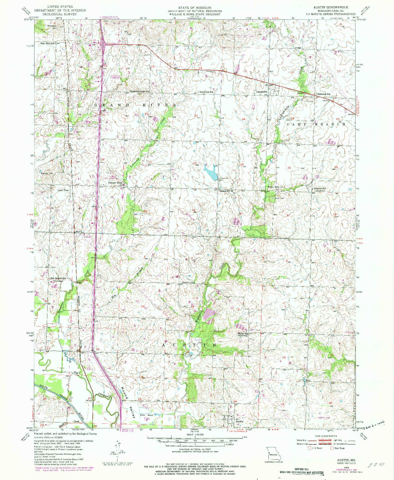USGS 1:24000-SCALE QUADRANGLE FOR AUSTIN, MO 1954