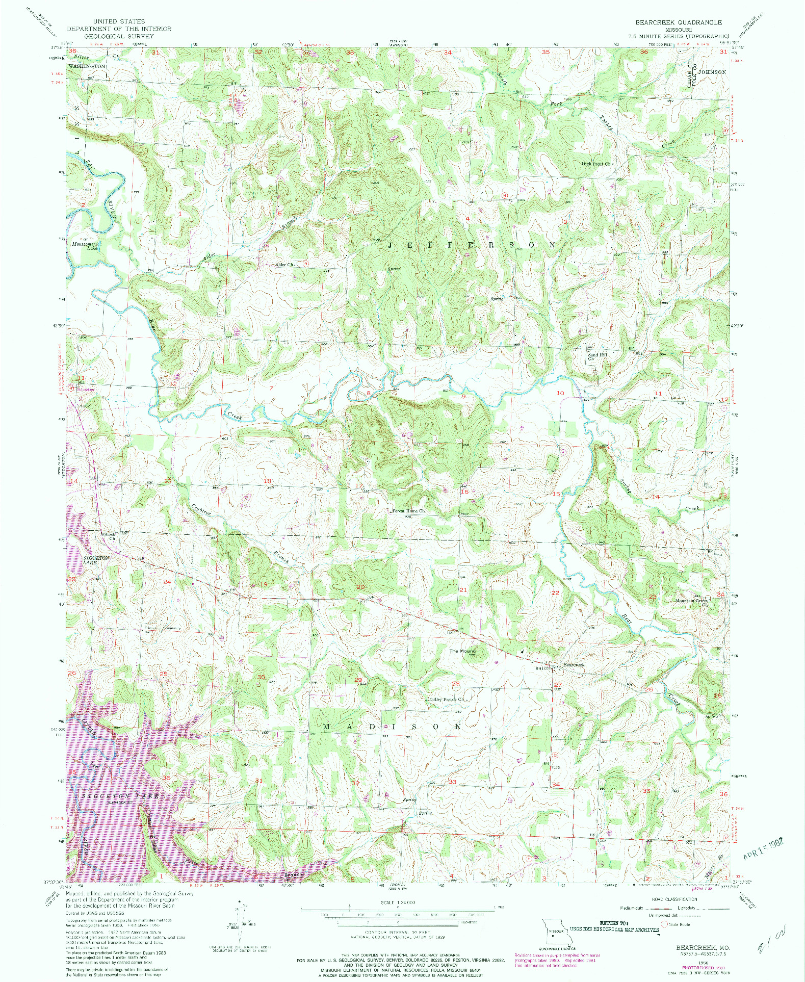 USGS 1:24000-SCALE QUADRANGLE FOR BEARCREEK, MO 1956