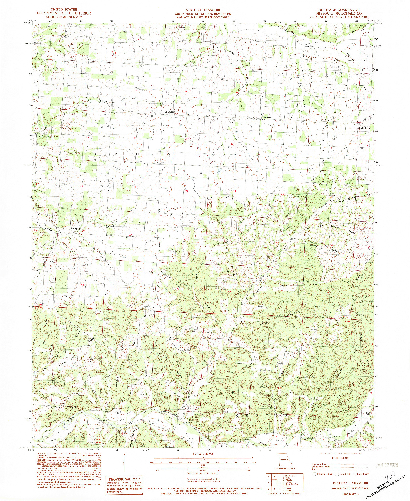 USGS 1:24000-SCALE QUADRANGLE FOR BETHPAGE, MO 1982