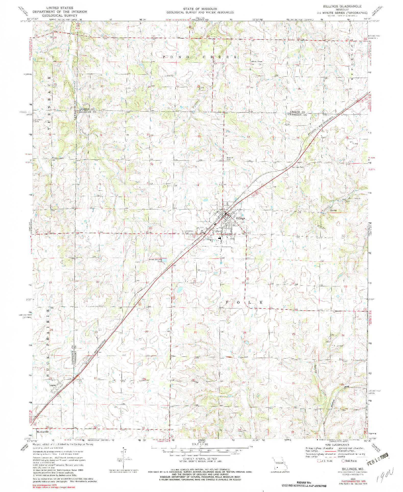 USGS 1:24000-SCALE QUADRANGLE FOR BILLINGS, MO 1969