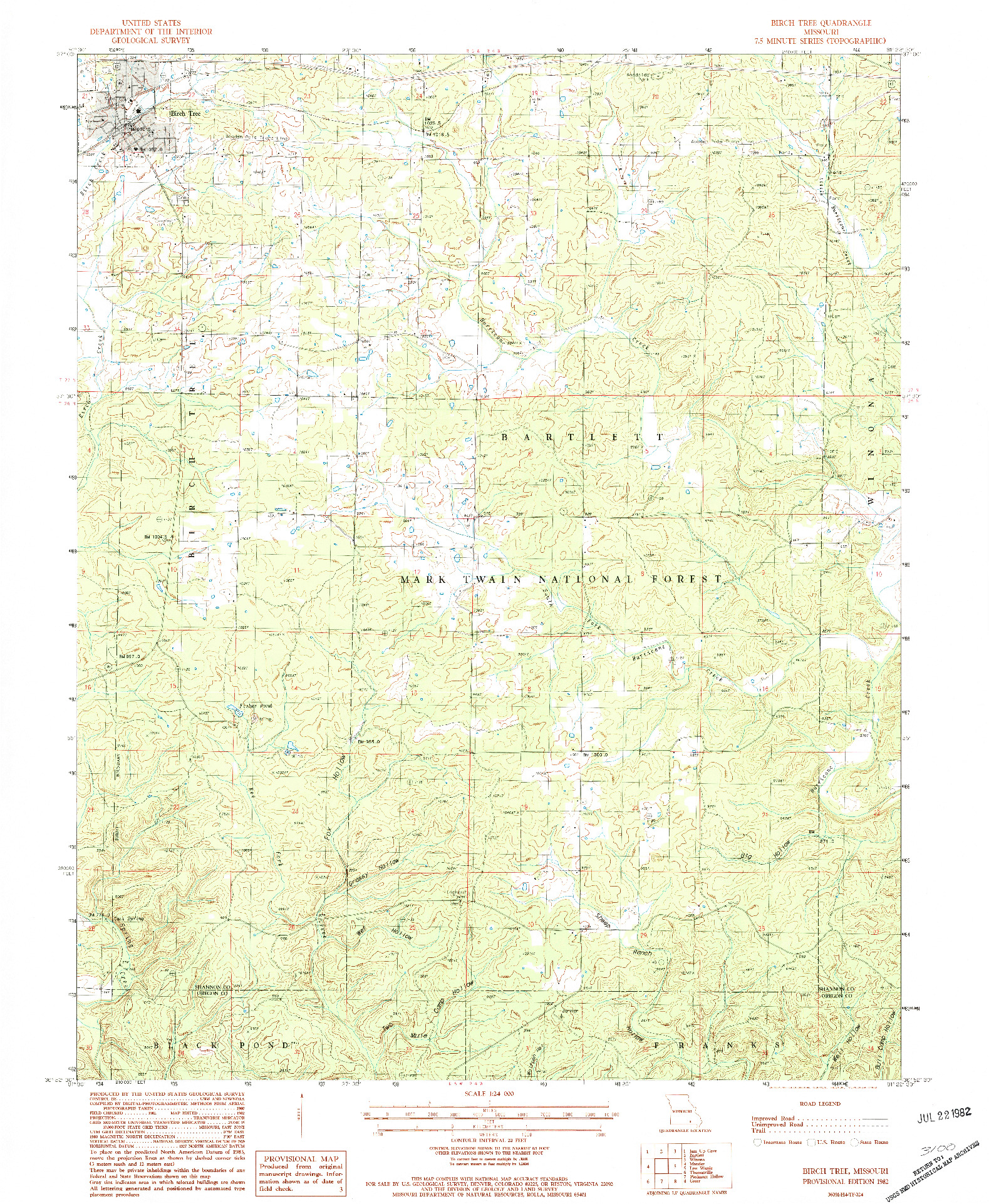 USGS 1:24000-SCALE QUADRANGLE FOR BIRCH TREE, MO 1982