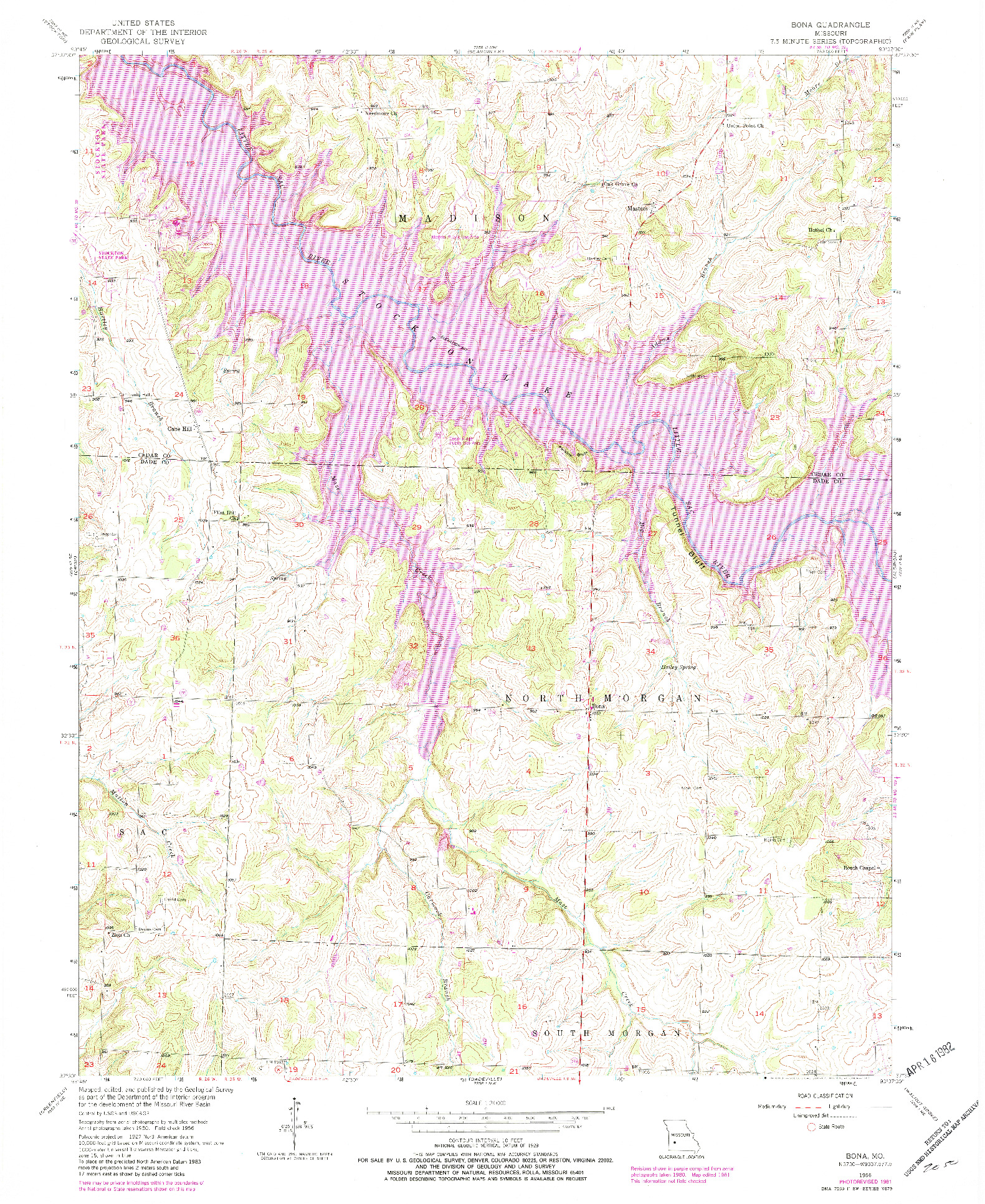 USGS 1:24000-SCALE QUADRANGLE FOR BONA, MO 1956