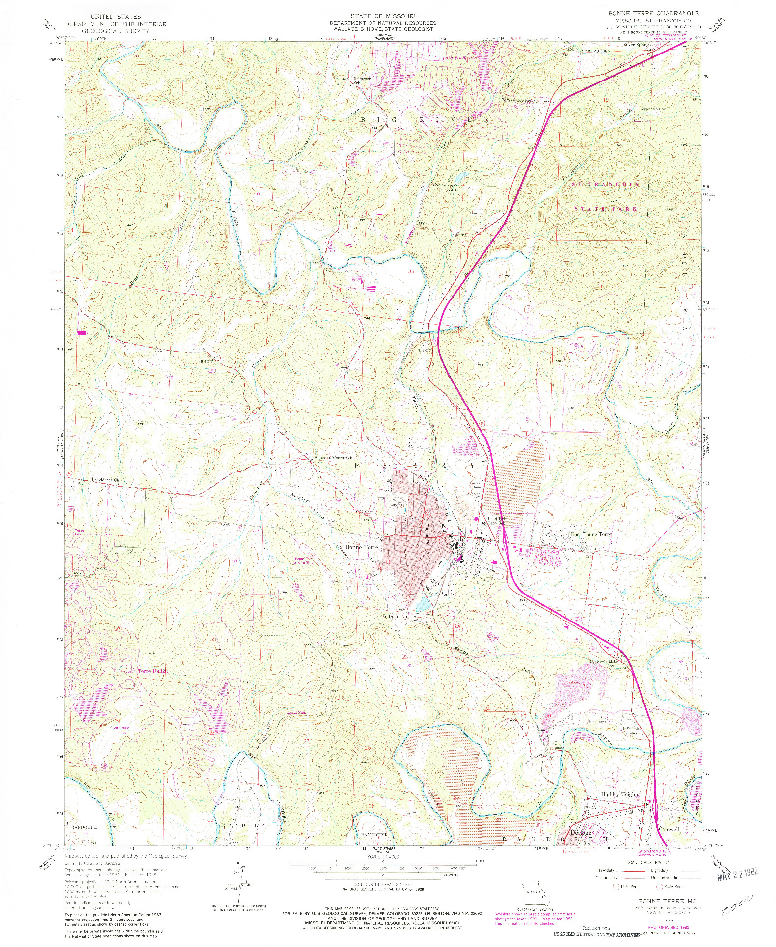 USGS 1:24000-SCALE QUADRANGLE FOR BONNE TERRE, MO 1958