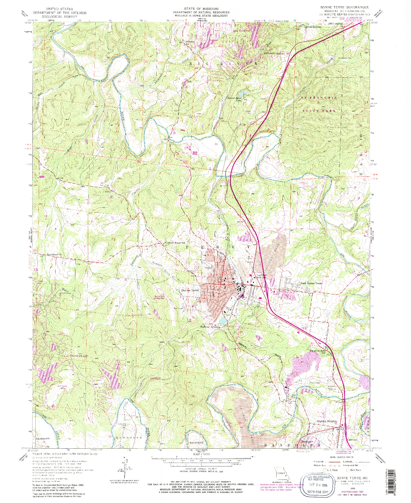 USGS 1:24000-SCALE QUADRANGLE FOR BONNE TERRE, MO 1958