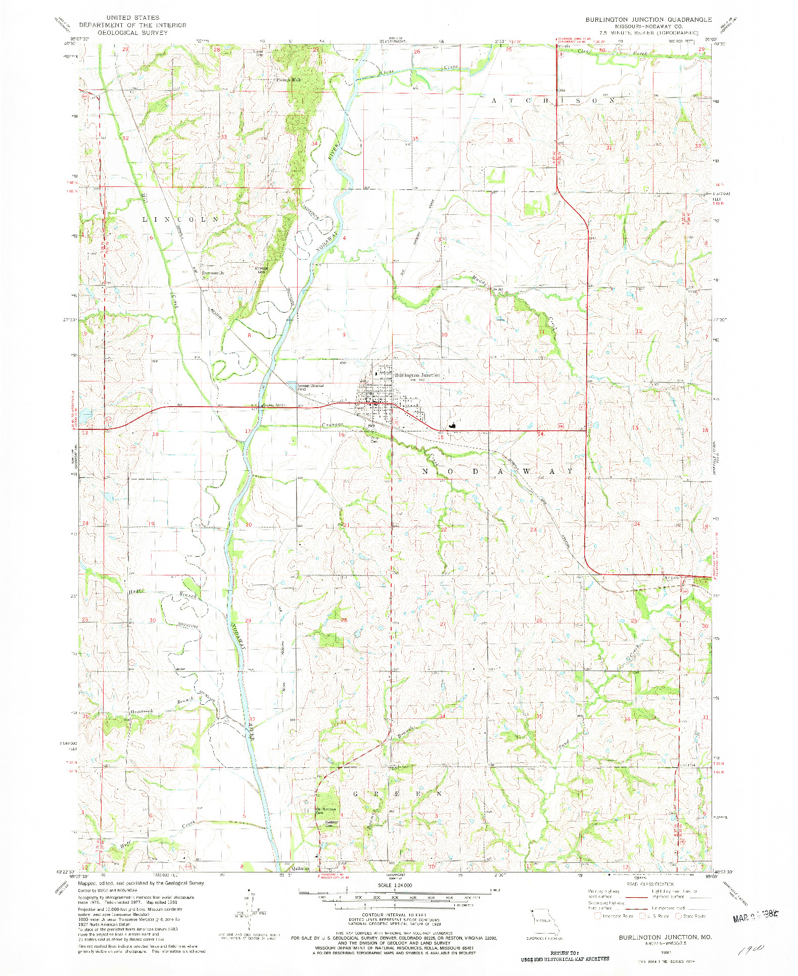 USGS 1:24000-SCALE QUADRANGLE FOR BURLINGTON JUNCTION, MO 1981