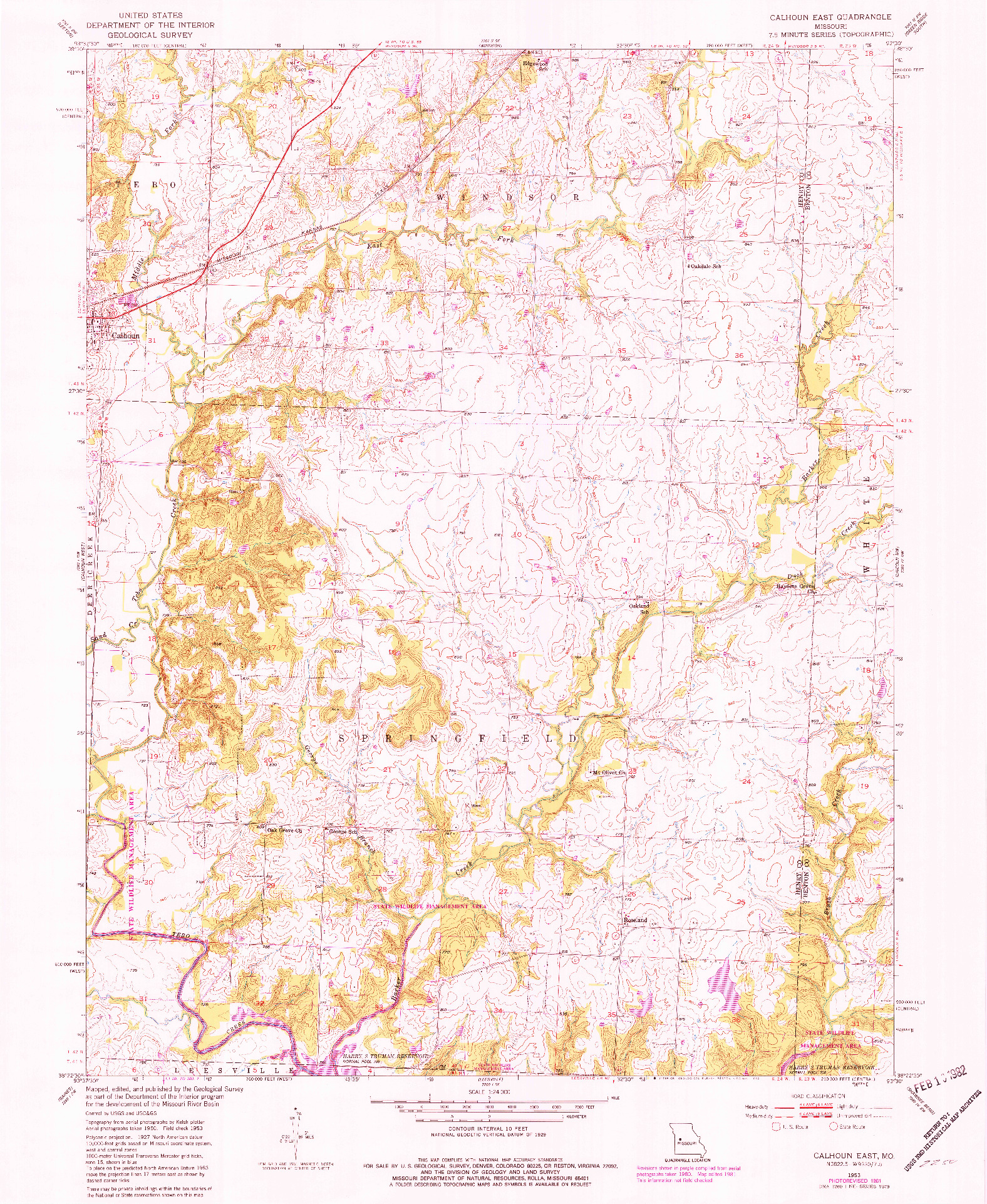 USGS 1:24000-SCALE QUADRANGLE FOR CALHOUN EAST, MO 1953