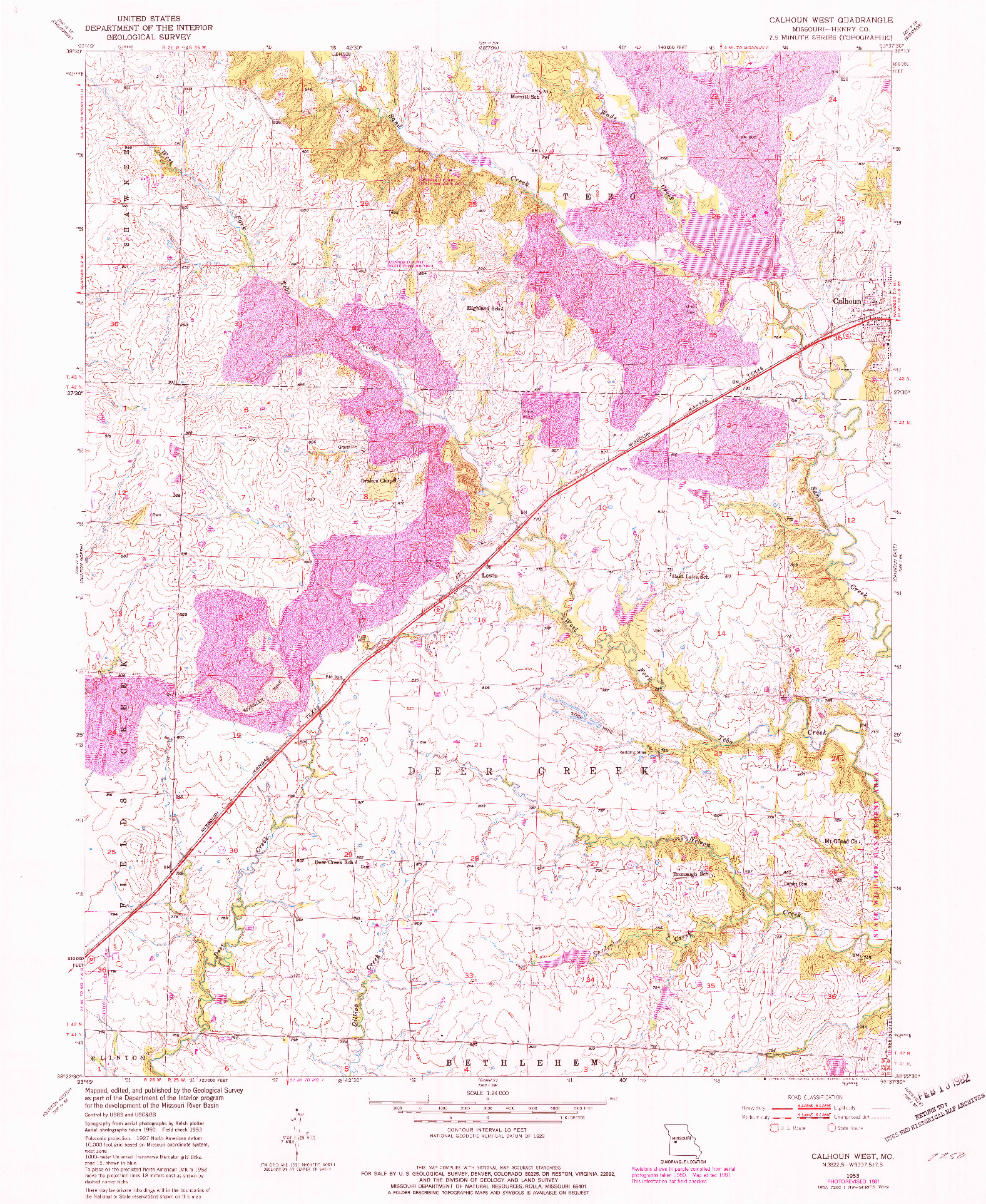 USGS 1:24000-SCALE QUADRANGLE FOR CALHOUN WEST, MO 1953