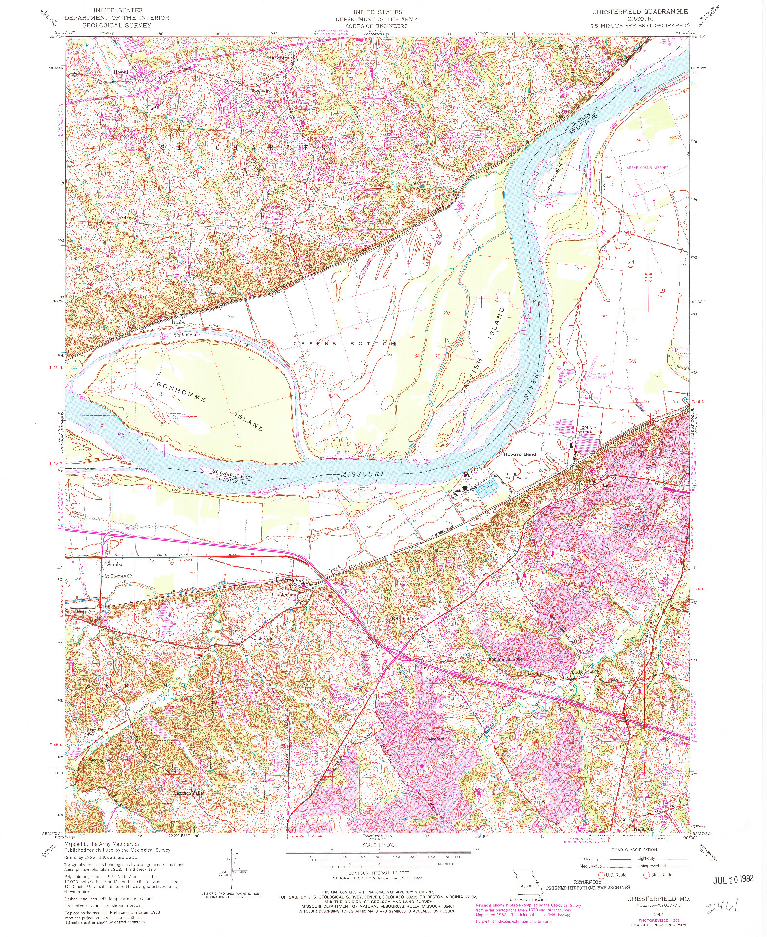 USGS 1:24000-SCALE QUADRANGLE FOR CHESTERFIELD, MO 1954