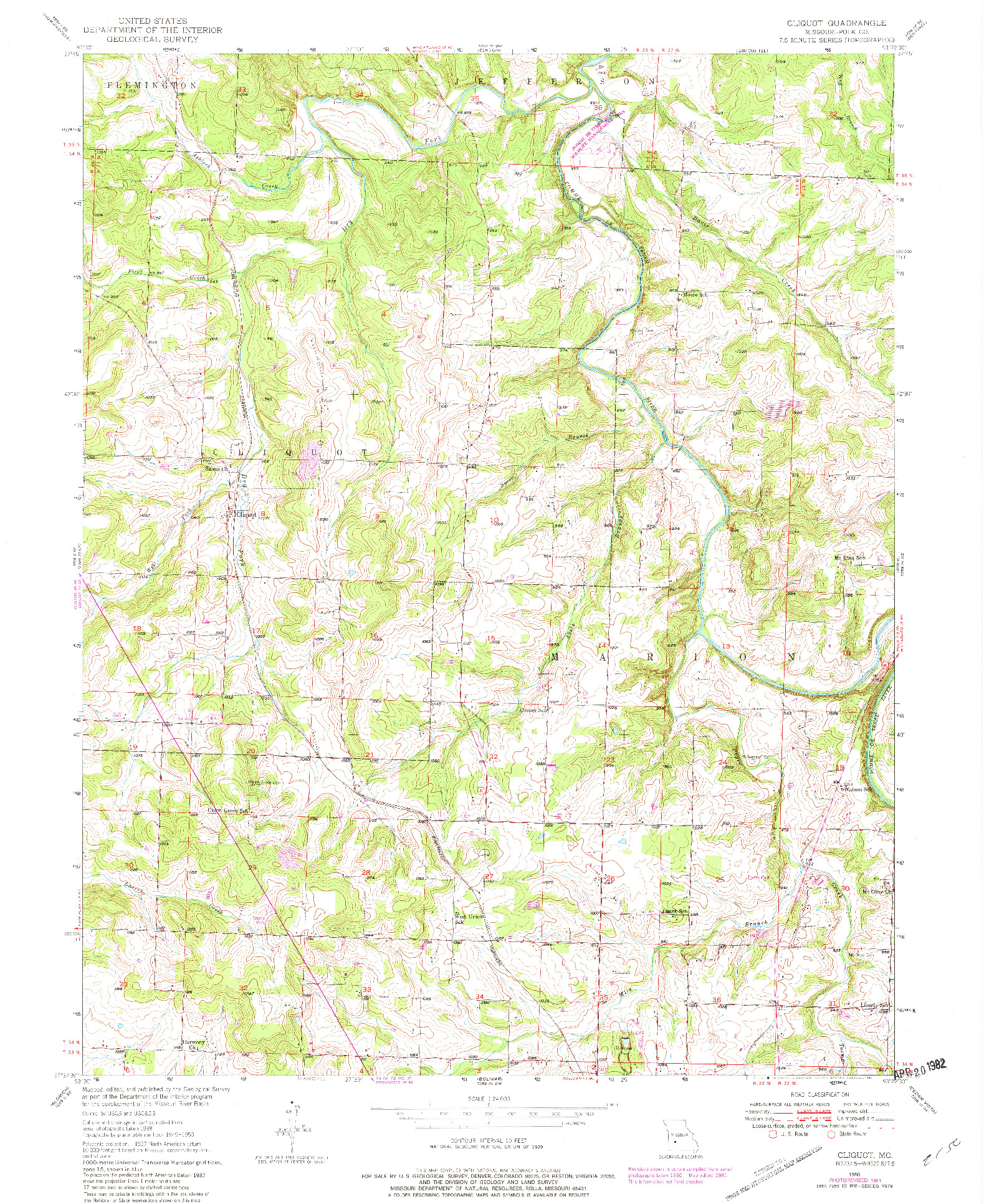 USGS 1:24000-SCALE QUADRANGLE FOR CLIQUOT, MO 1950