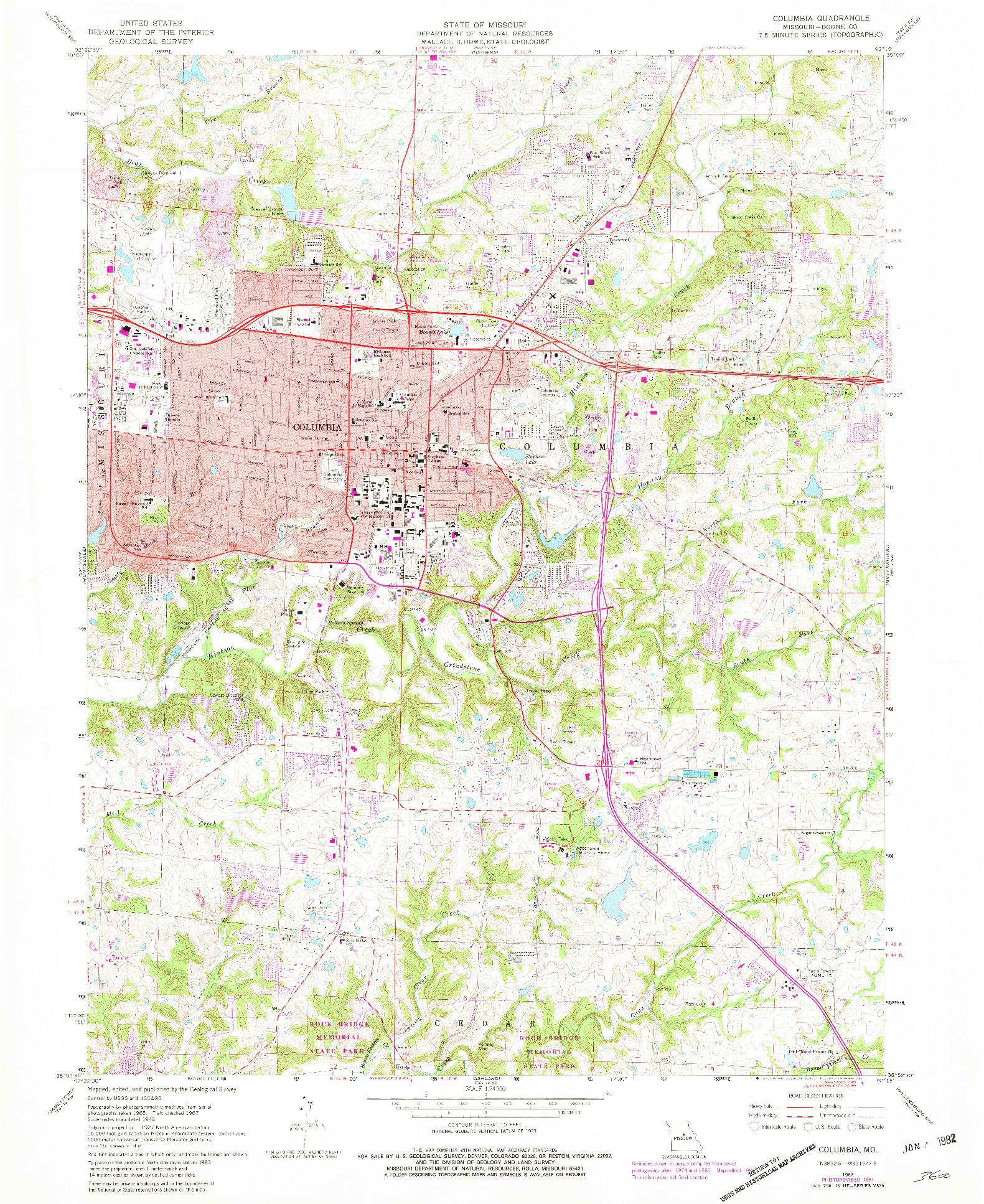 USGS 1:24000-SCALE QUADRANGLE FOR COLUMBIA, MO 1967