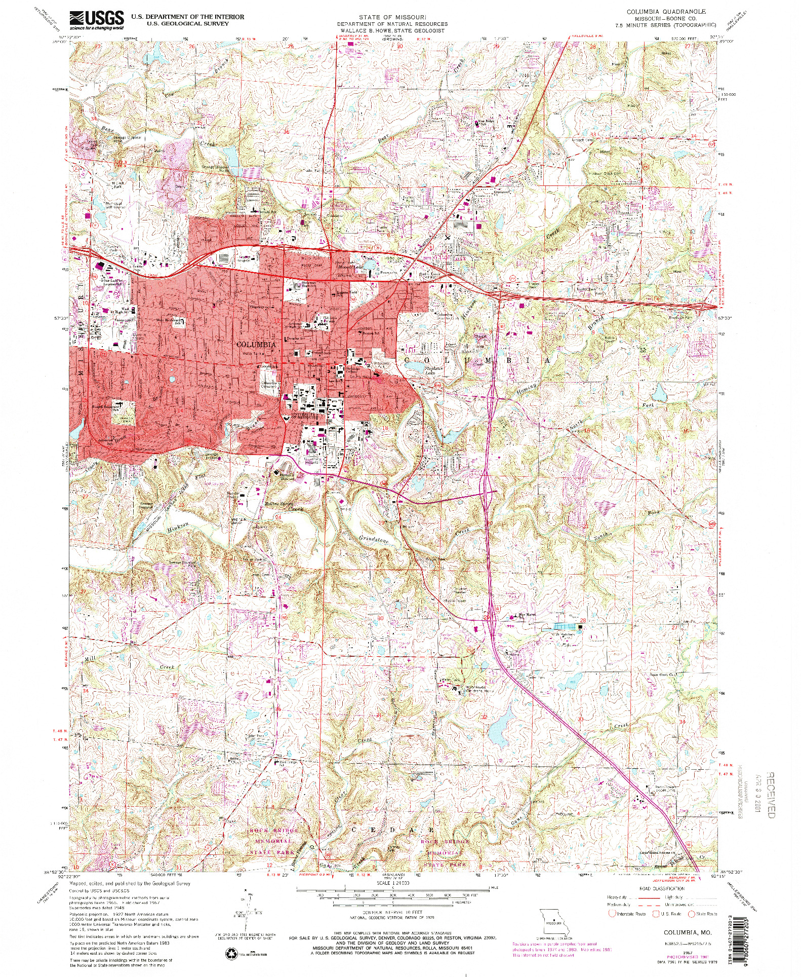 USGS 1:24000-SCALE QUADRANGLE FOR COLUMBIA, MO 1967