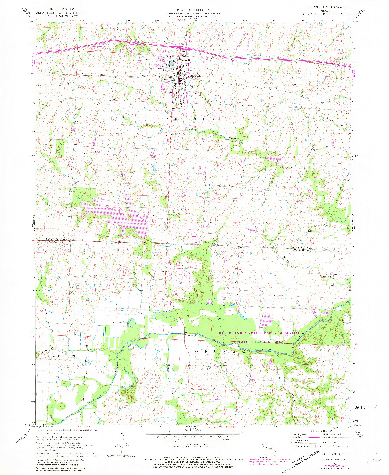 USGS 1:24000-SCALE QUADRANGLE FOR CONCORDIA, MO 1962