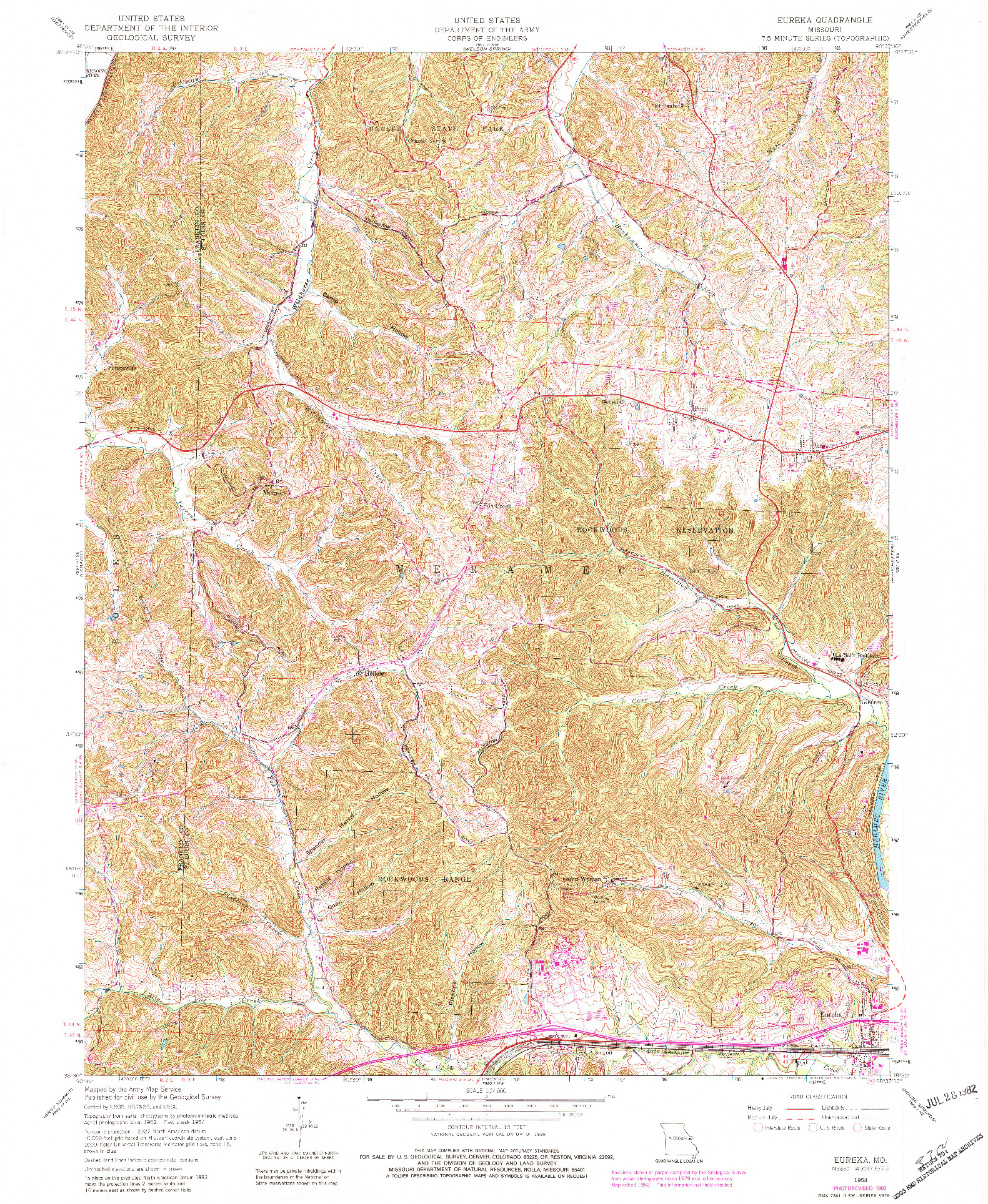 USGS 1:24000-SCALE QUADRANGLE FOR EUREKA, MO 1954