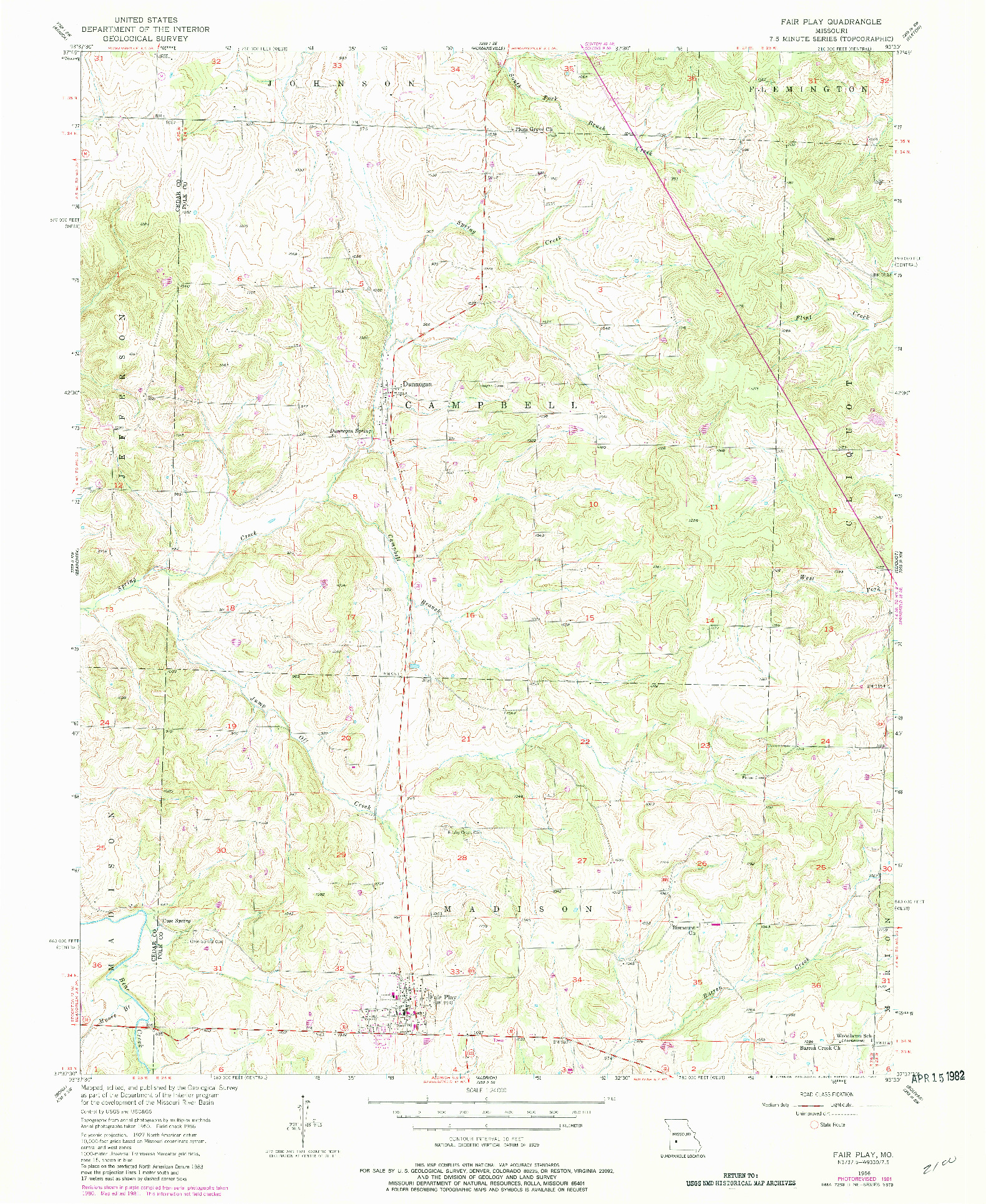 USGS 1:24000-SCALE QUADRANGLE FOR FAIR PLAY, MO 1956