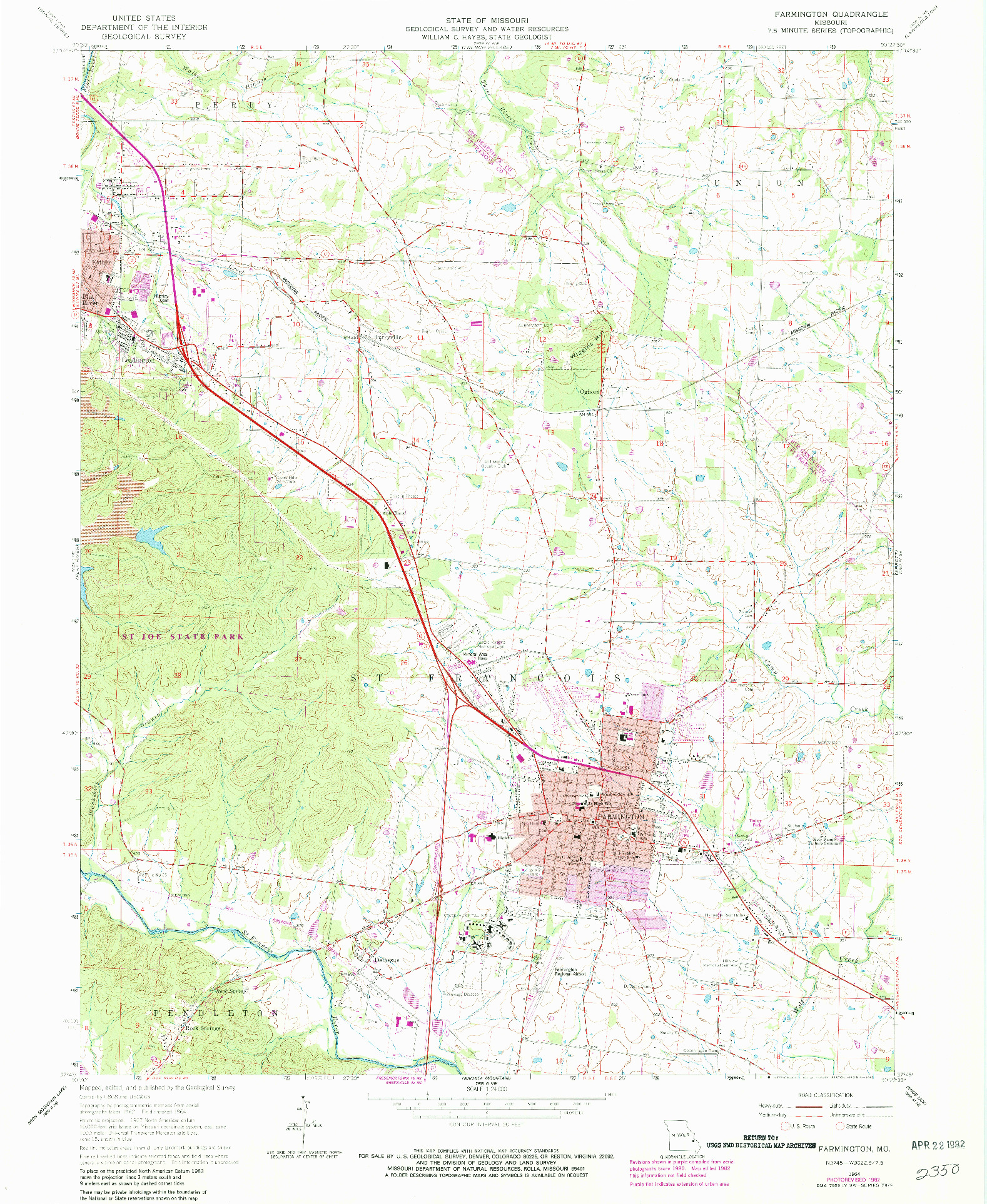 USGS 1:24000-SCALE QUADRANGLE FOR FARMINGTON, MO 1964