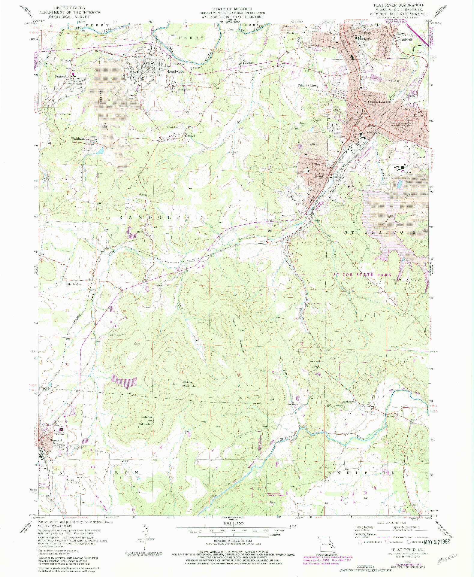 USGS 1:24000-SCALE QUADRANGLE FOR FLAT RIVER, MO 1958