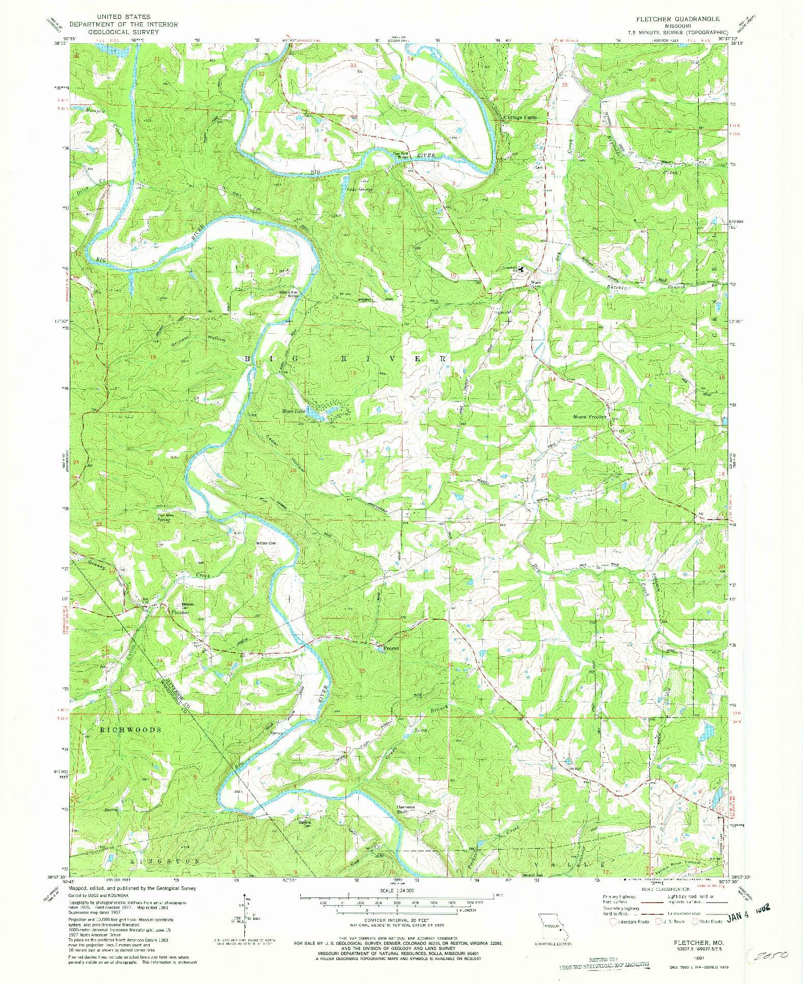 USGS 1:24000-SCALE QUADRANGLE FOR FLETCHER, MO 1981