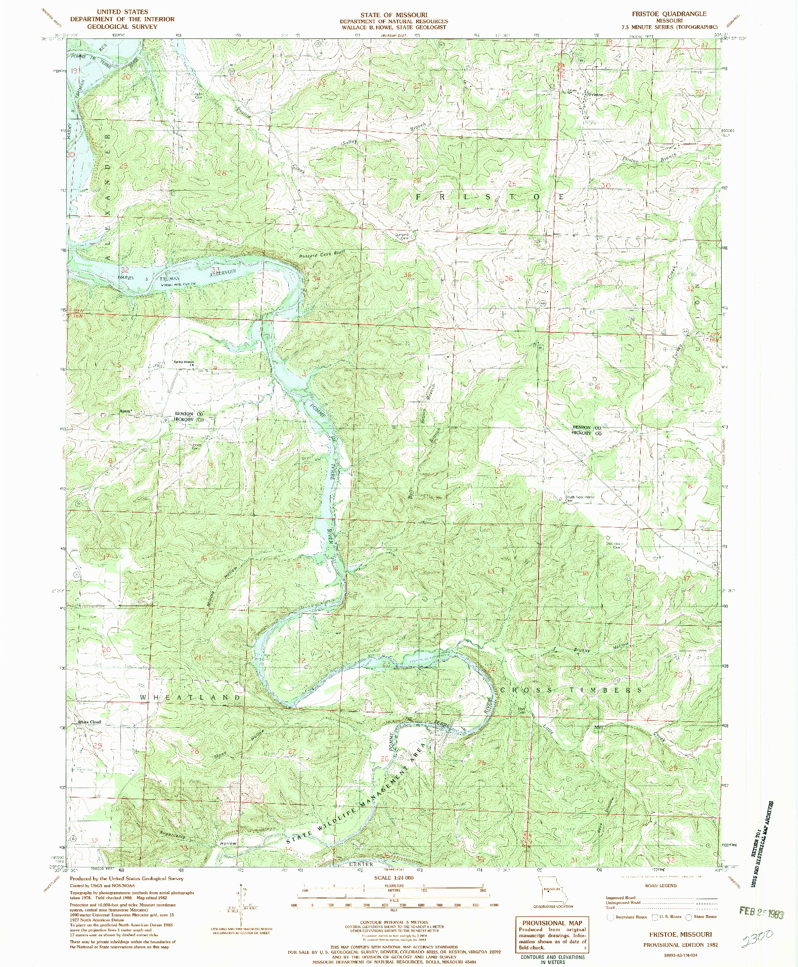 USGS 1:24000-SCALE QUADRANGLE FOR FRISTOE, MO 1982