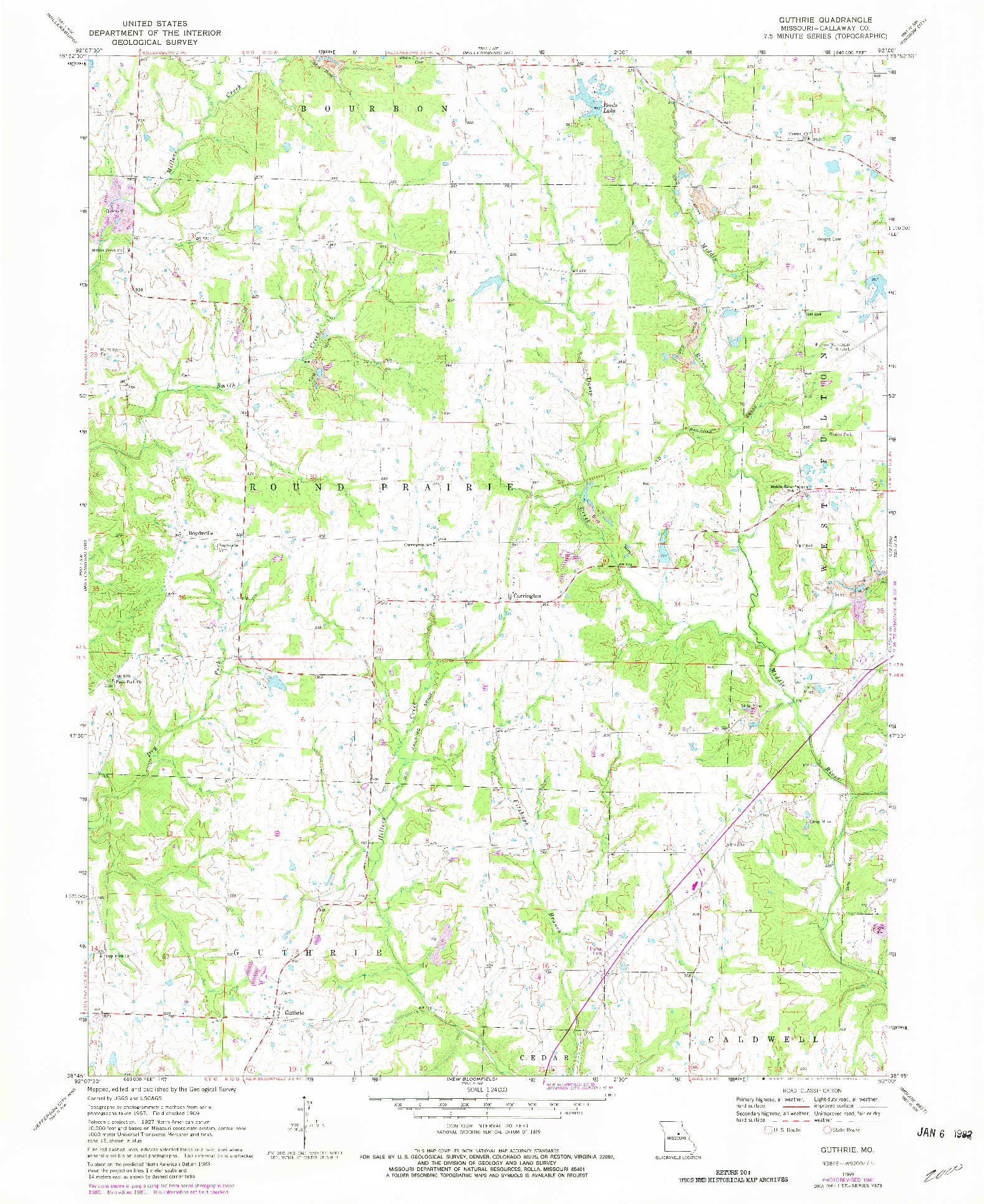 USGS 1:24000-SCALE QUADRANGLE FOR GUTHRIE, MO 1969