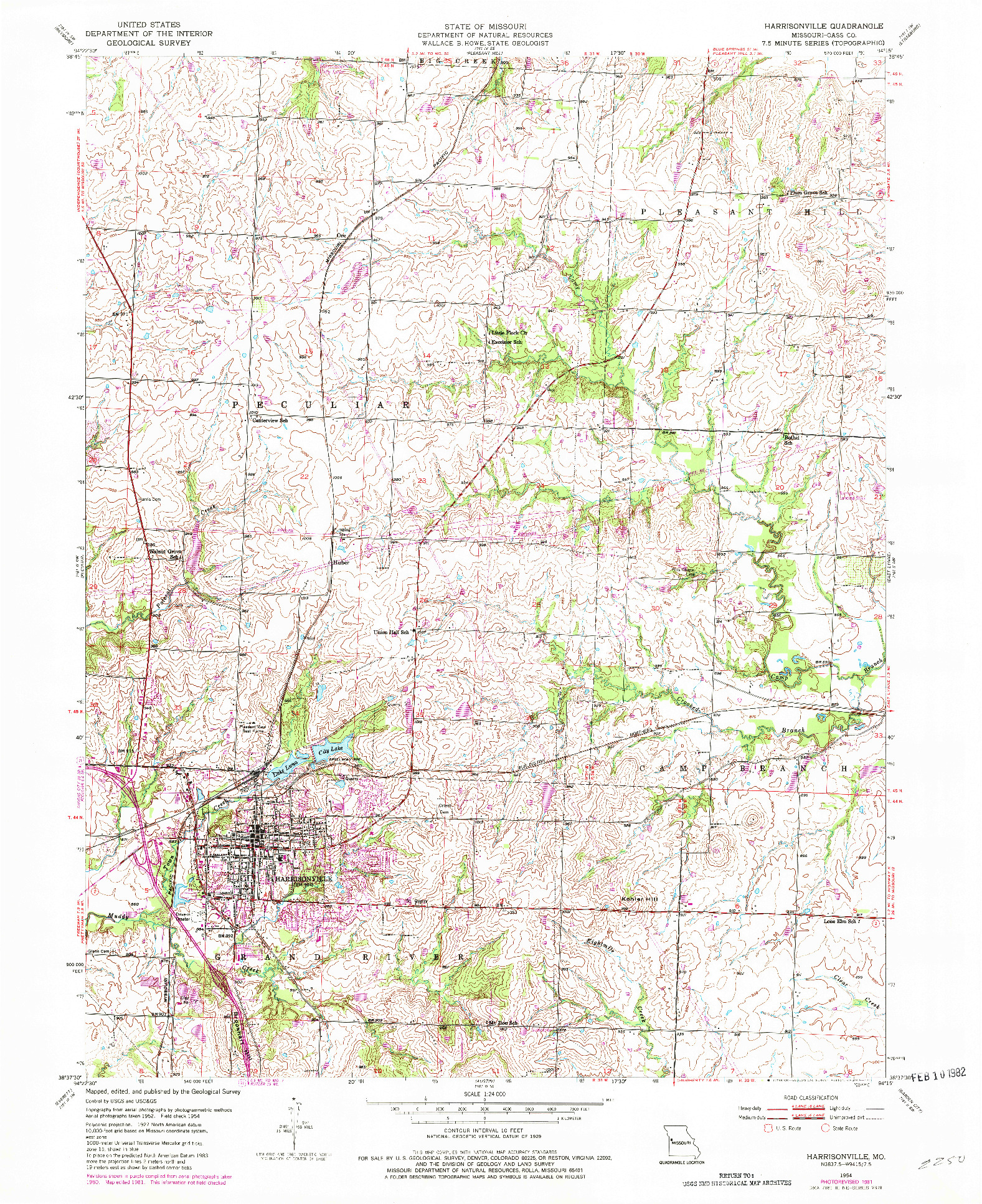 USGS 1:24000-SCALE QUADRANGLE FOR HARRISONVILLE, MO 1954