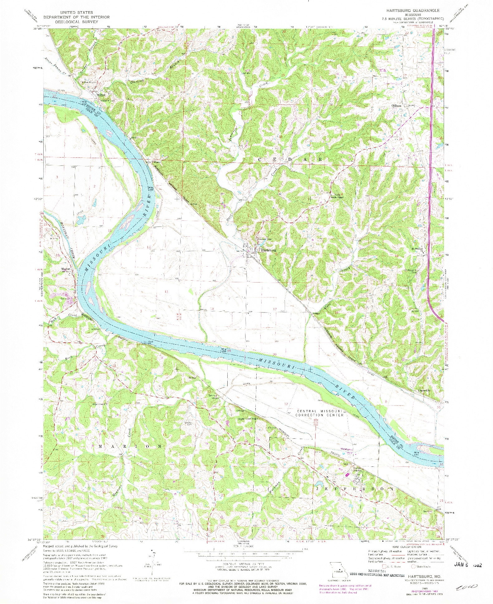 USGS 1:24000-SCALE QUADRANGLE FOR HARTSBURG, MO 1969