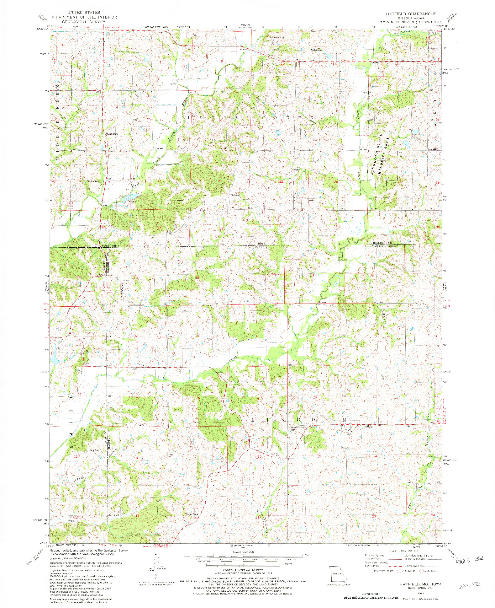 USGS 1:24000-SCALE QUADRANGLE FOR HATFIELD, MO 1981