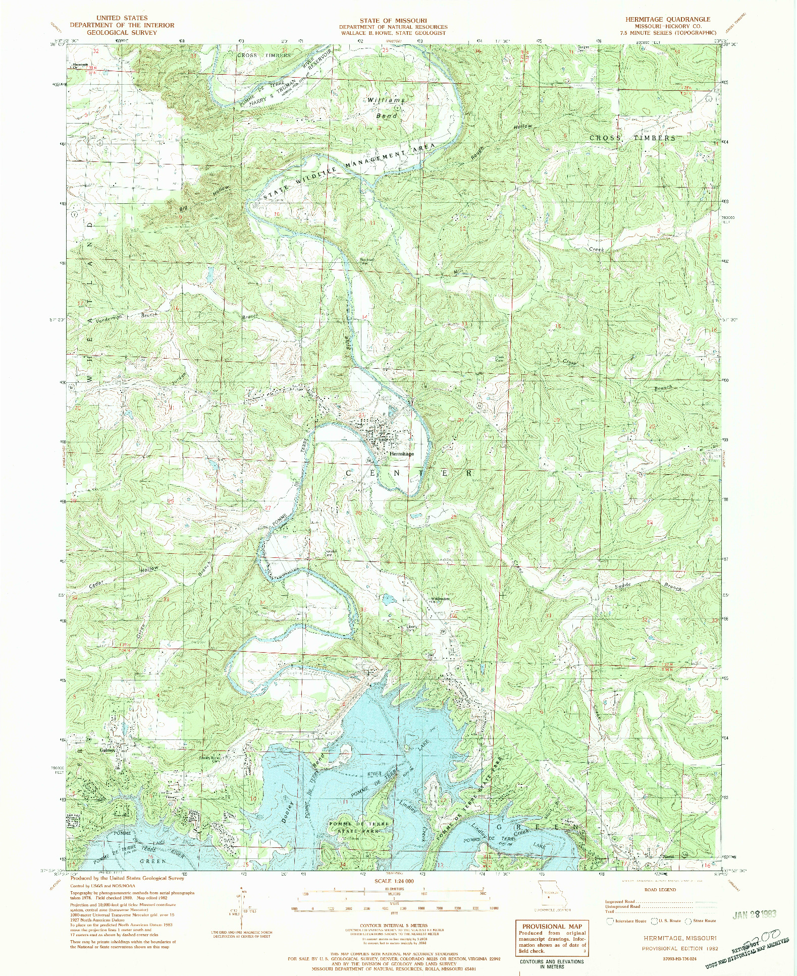 USGS 1:24000-SCALE QUADRANGLE FOR HERMITAGE, MO 1982