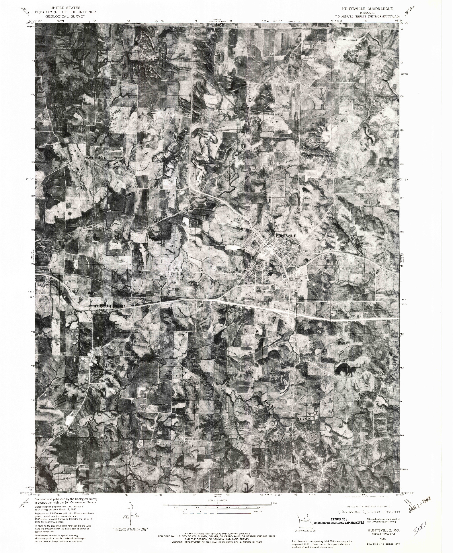 USGS 1:24000-SCALE QUADRANGLE FOR HUNTSVILLE, MO 1980