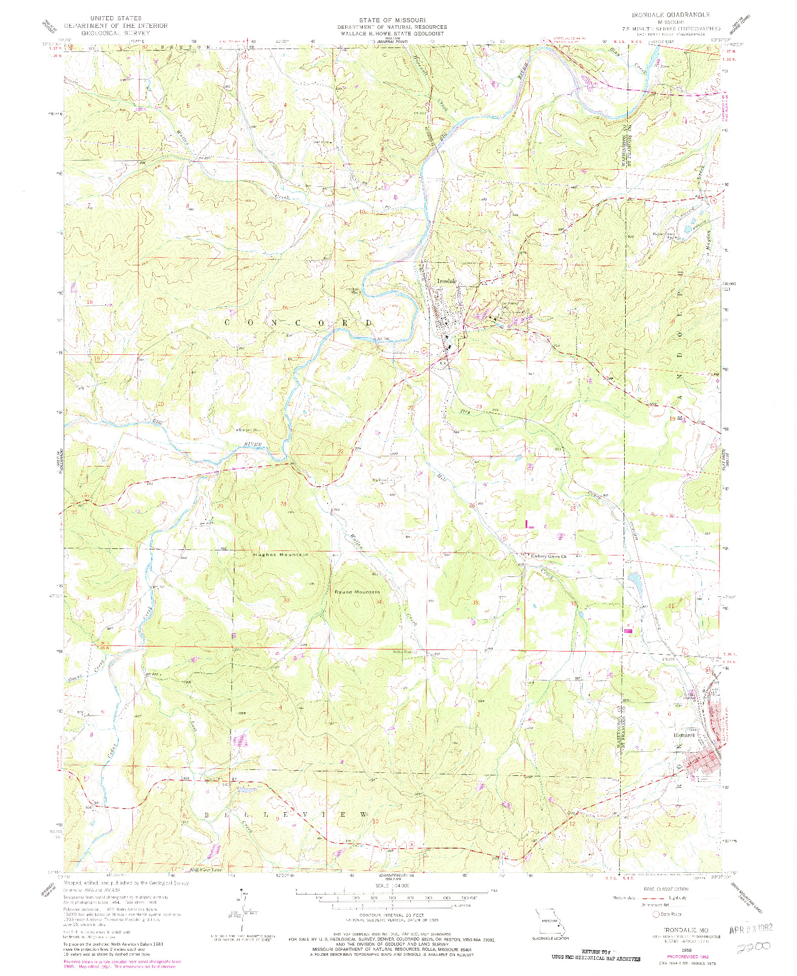 USGS 1:24000-SCALE QUADRANGLE FOR IRONDALE, MO 1958