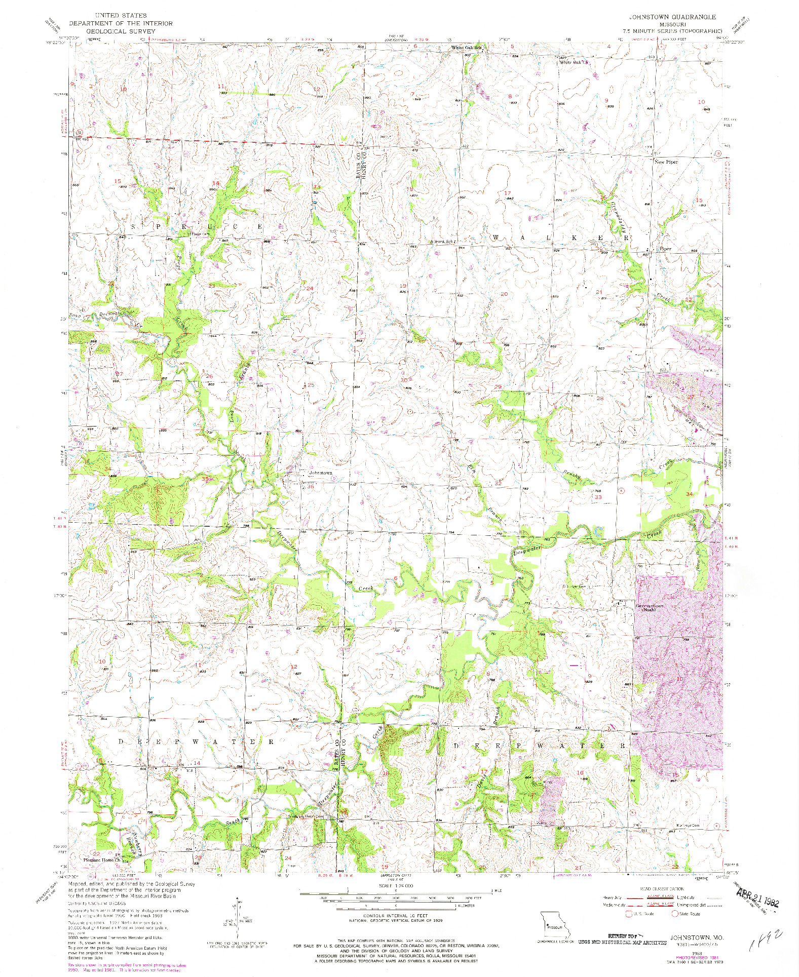 USGS 1:24000-SCALE QUADRANGLE FOR JOHNSTOWN, MO 1953