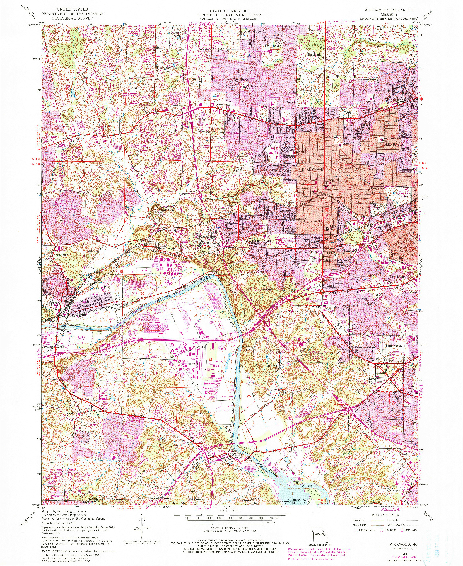 USGS 1:24000-SCALE QUADRANGLE FOR KIRKWOOD, MO 1954