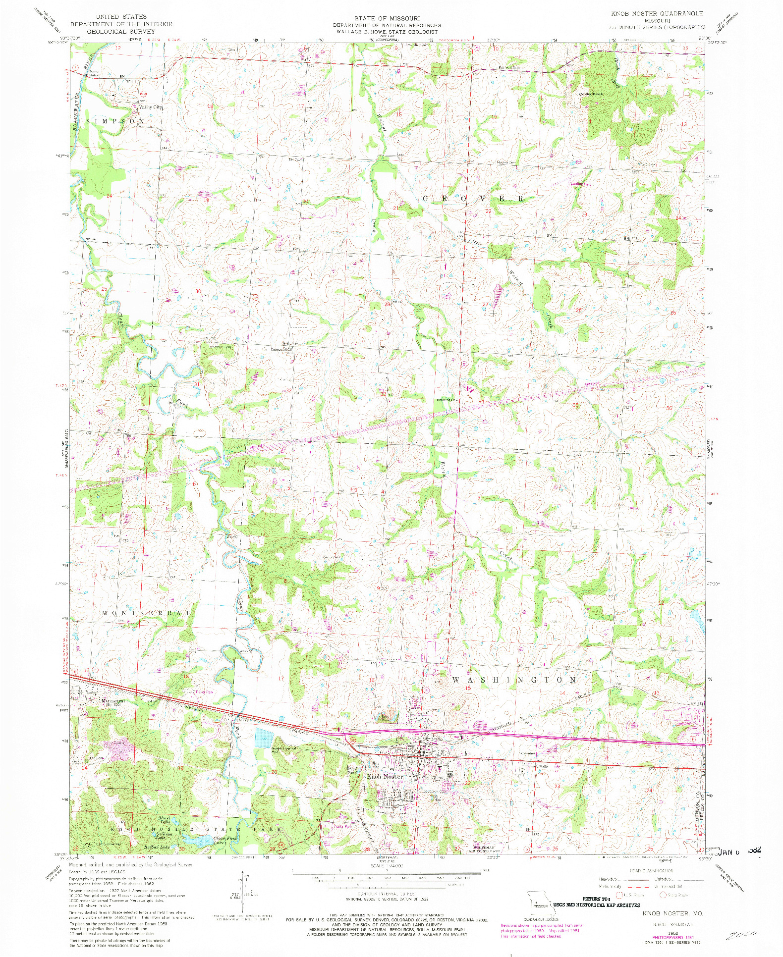 USGS 1:24000-SCALE QUADRANGLE FOR KNOB NOSTER, MO 1962