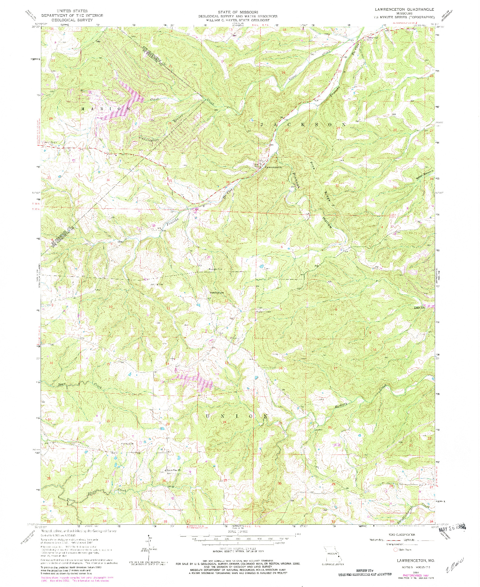 USGS 1:24000-SCALE QUADRANGLE FOR LAWRENCETON, MO 1964