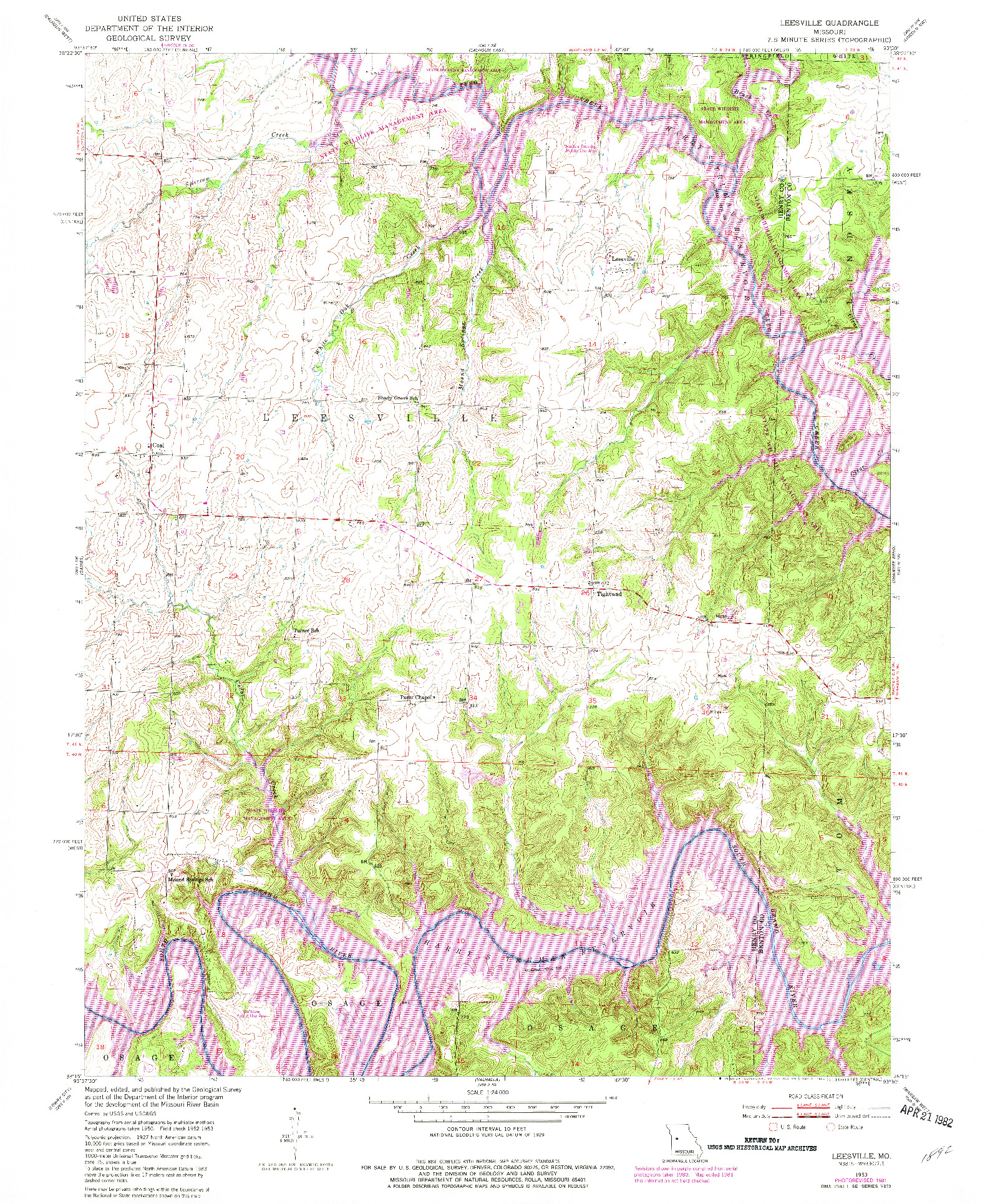 USGS 1:24000-SCALE QUADRANGLE FOR LEESVILLE, MO 1953