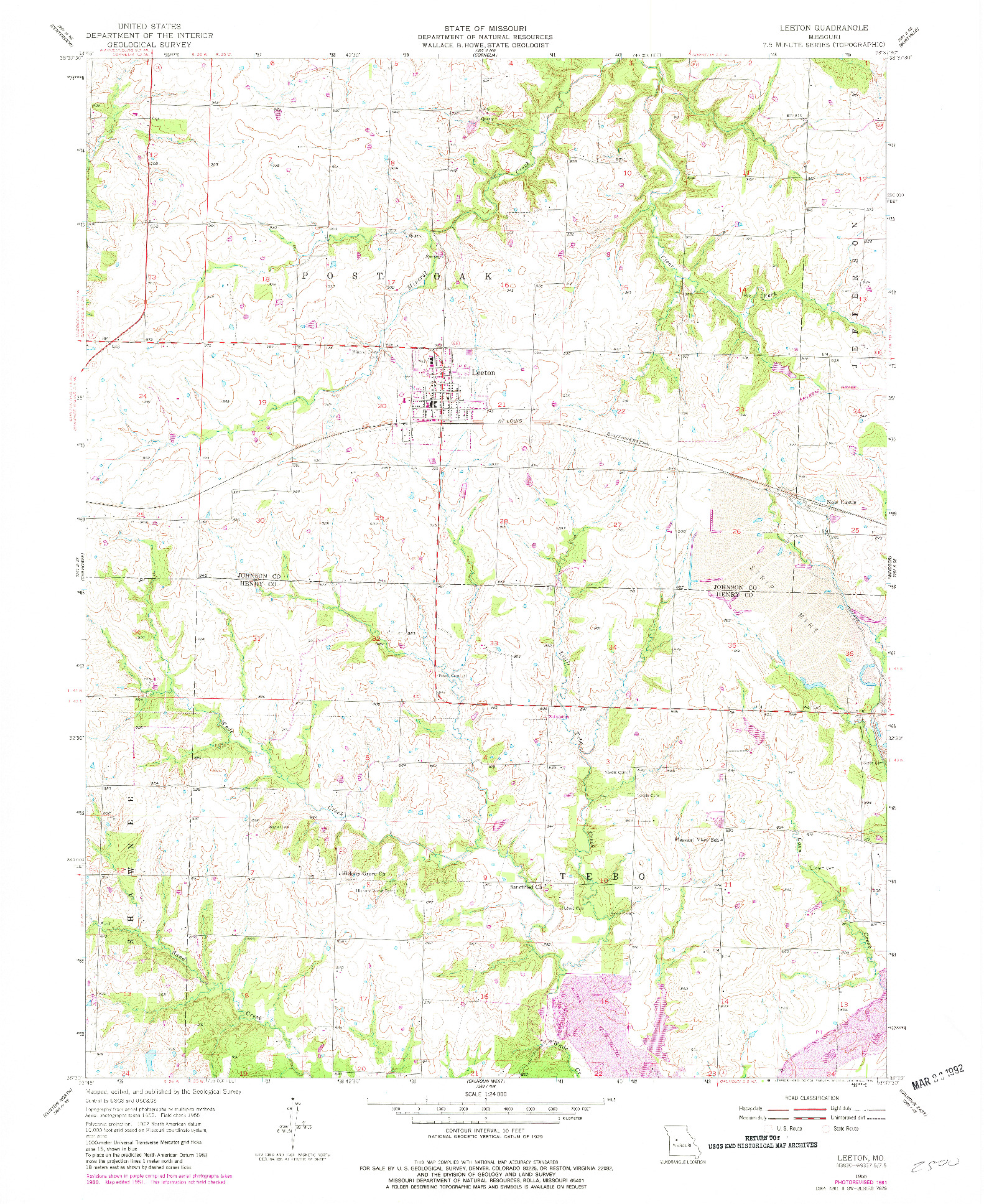 USGS 1:24000-SCALE QUADRANGLE FOR LEETON, MO 1955