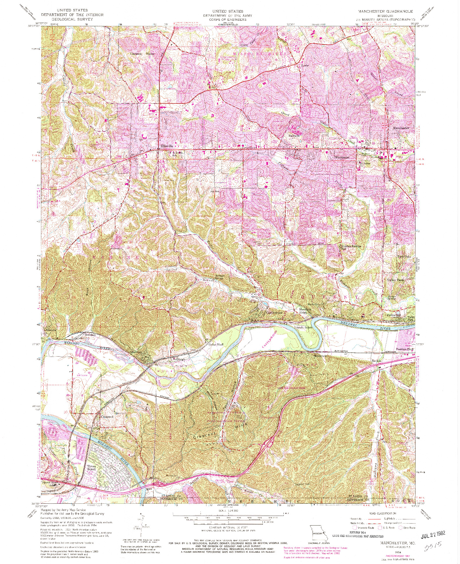 USGS 1:24000-SCALE QUADRANGLE FOR MANCHESTER, MO 1954