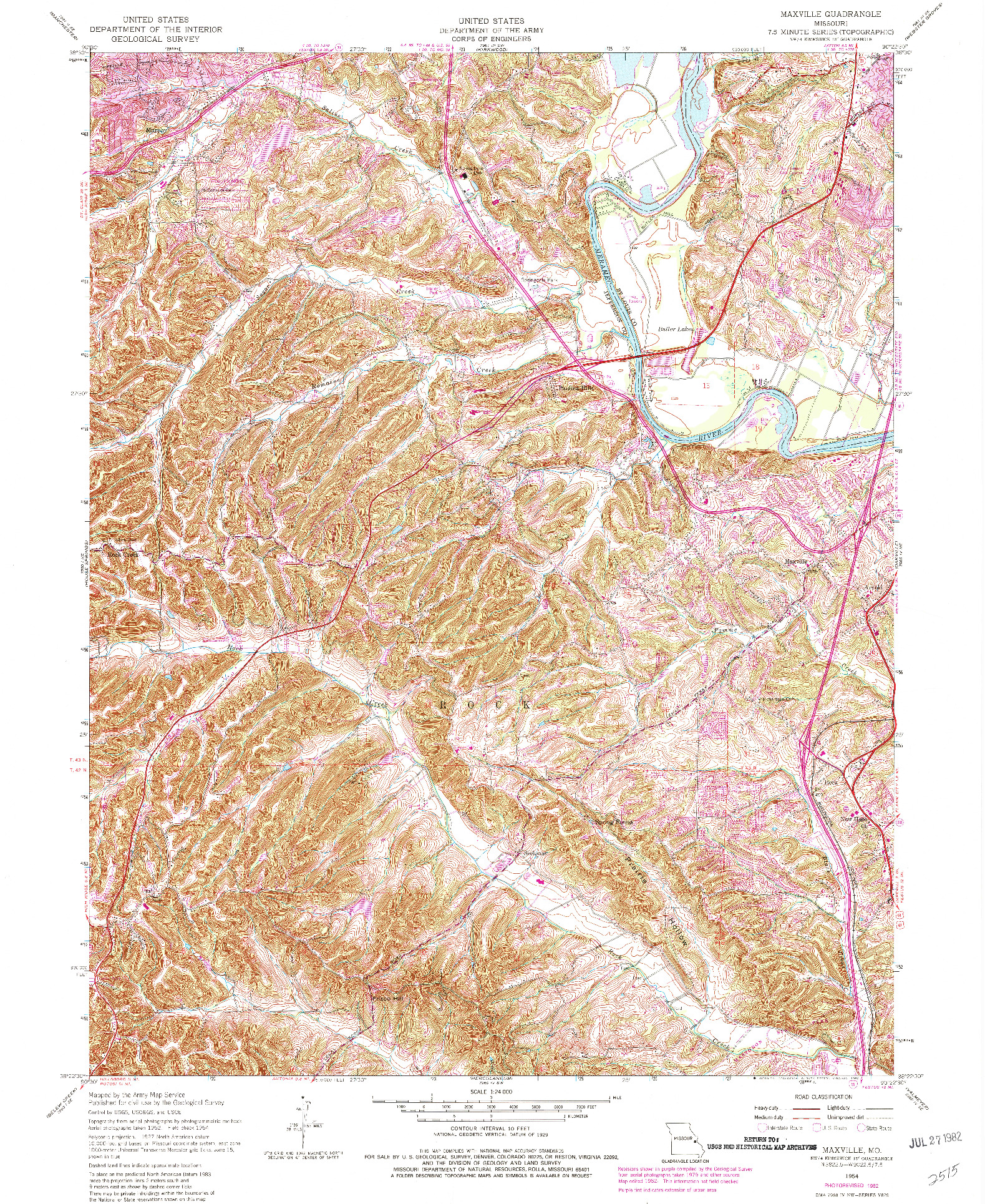 USGS 1:24000-SCALE QUADRANGLE FOR MAXVILLE, MO 1954