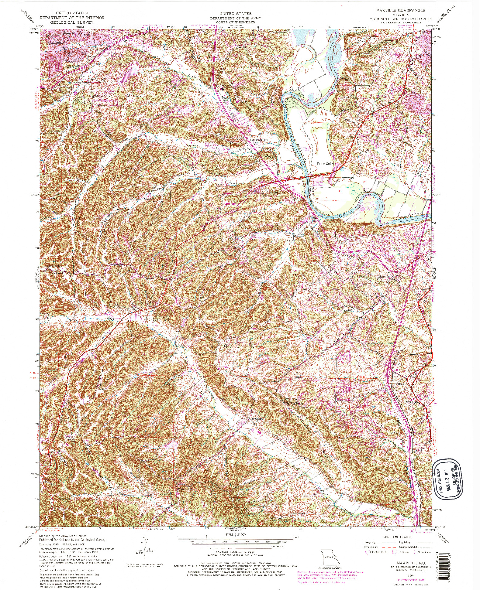 USGS 1:24000-SCALE QUADRANGLE FOR MAXVILLE, MO 1954