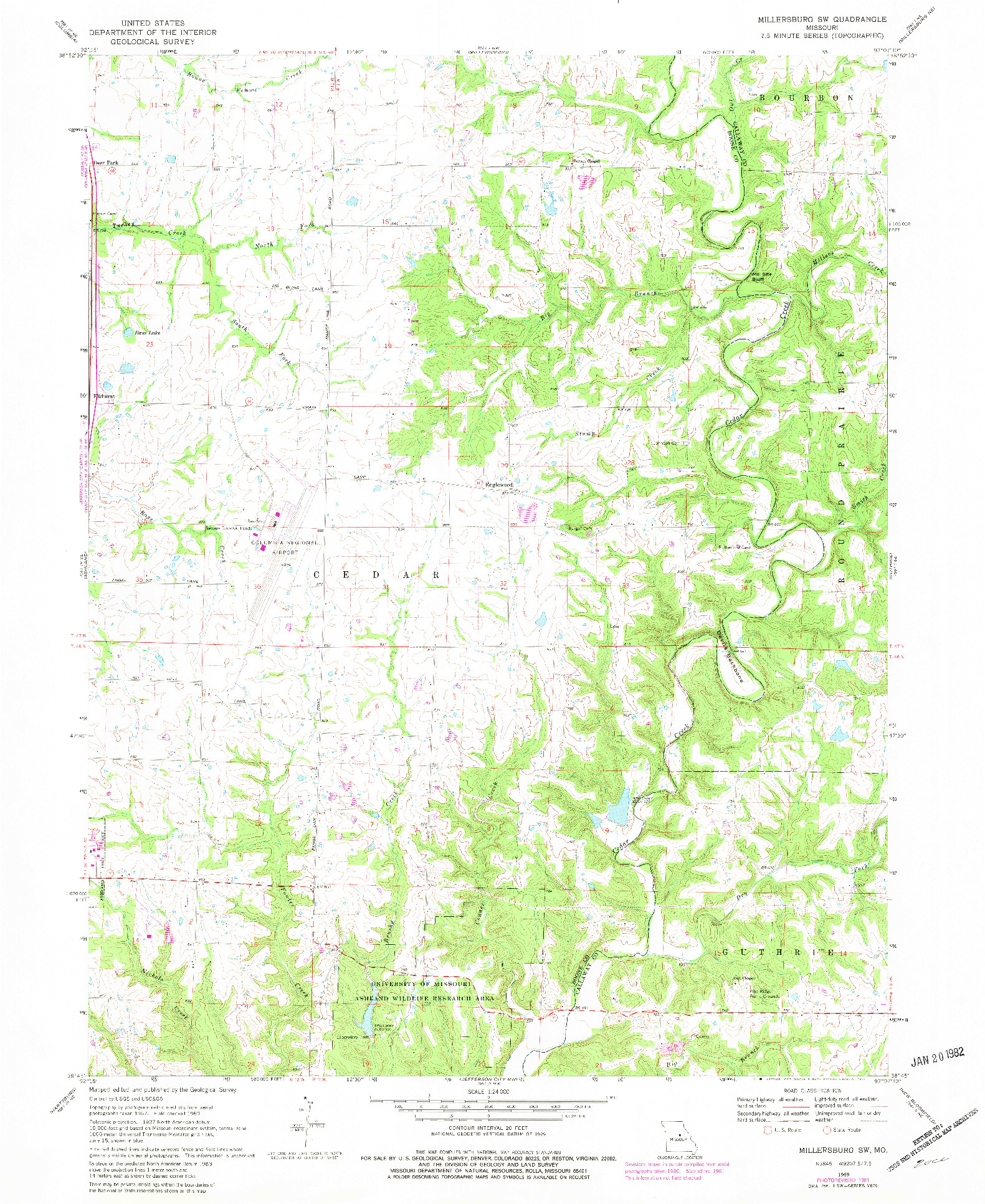 USGS 1:24000-SCALE QUADRANGLE FOR MILLERSBURG SW, MO 1969