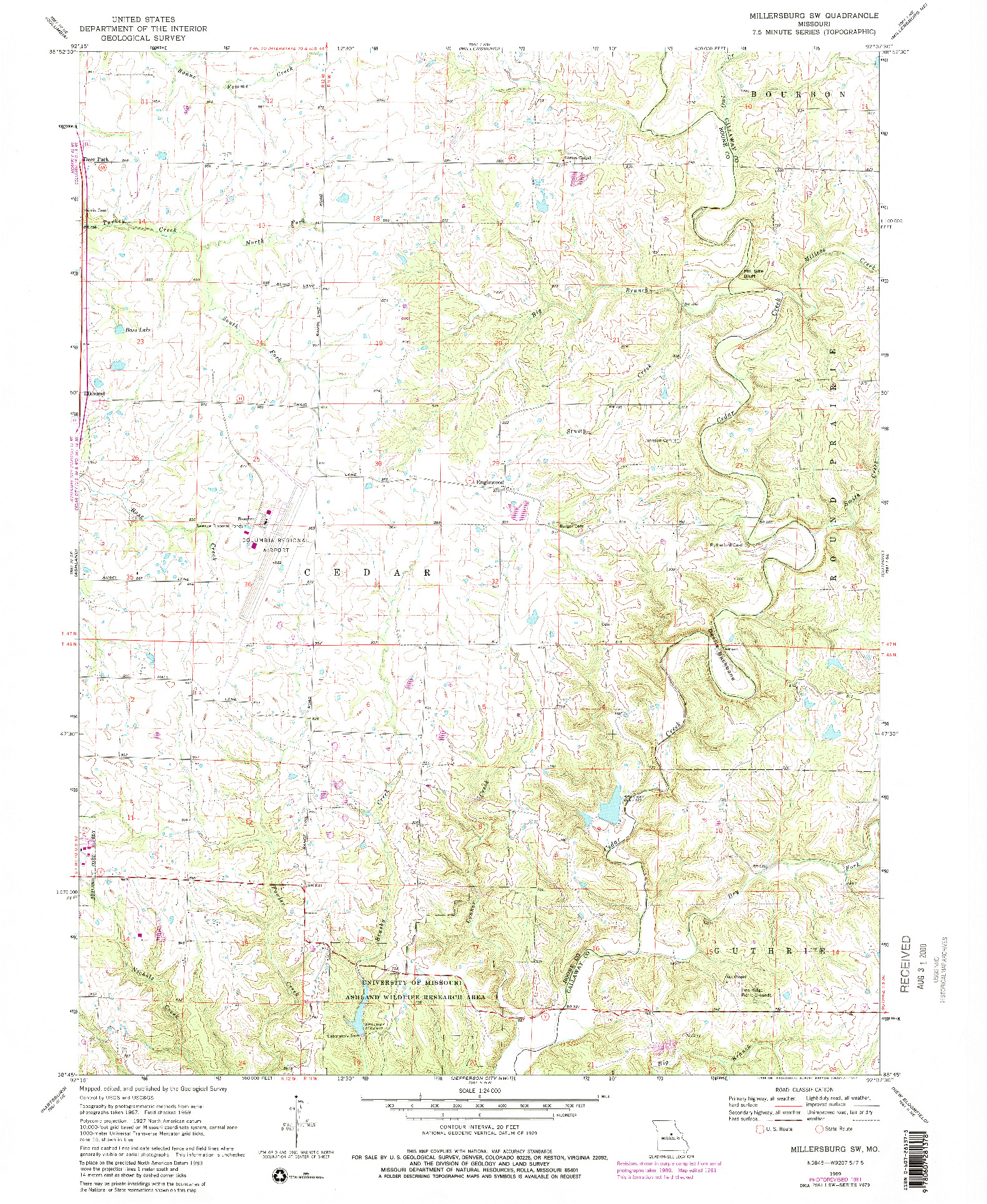 USGS 1:24000-SCALE QUADRANGLE FOR MILLERSBURG SW, MO 1969