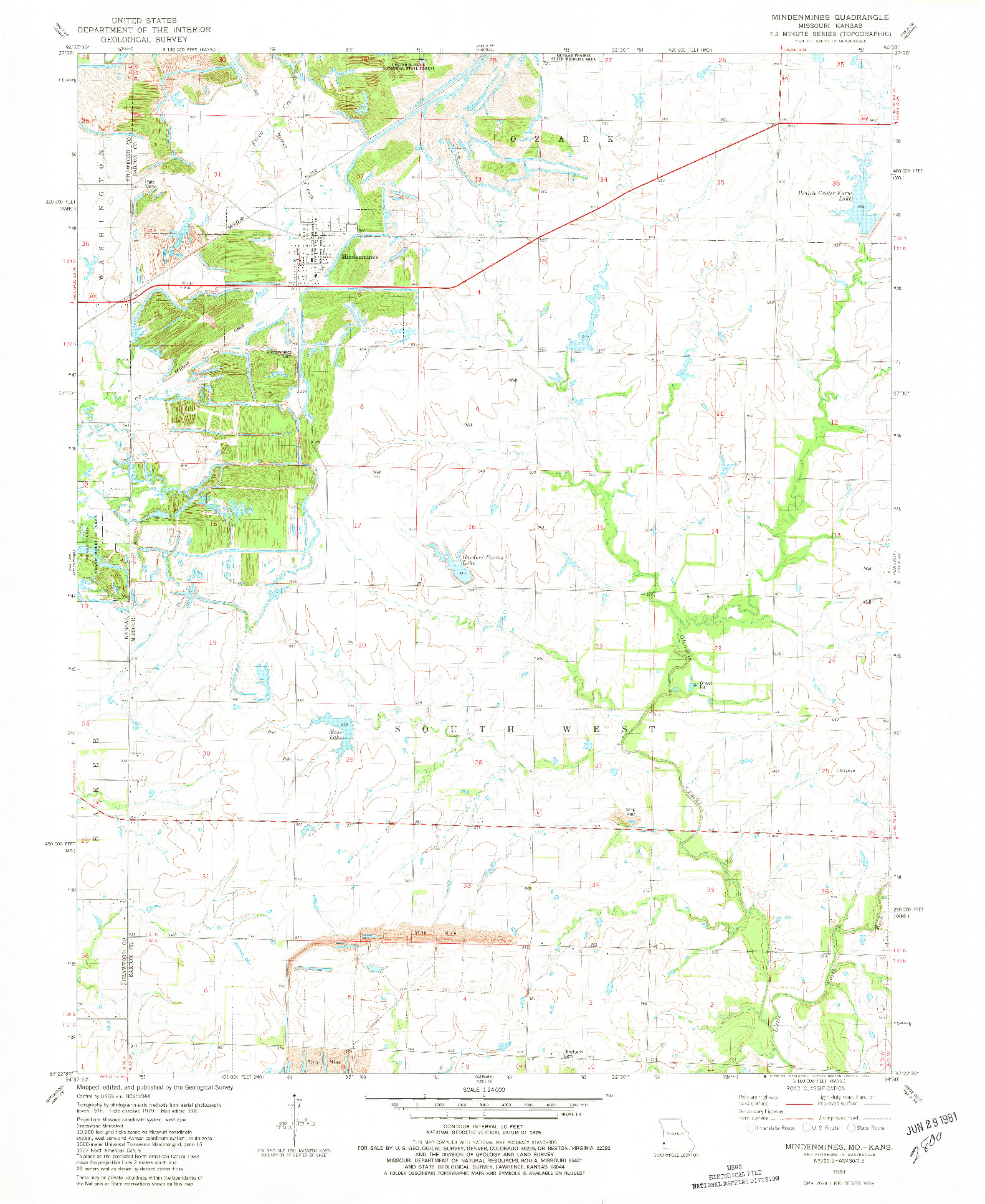 USGS 1:24000-SCALE QUADRANGLE FOR MINDENMINES, MO 1981