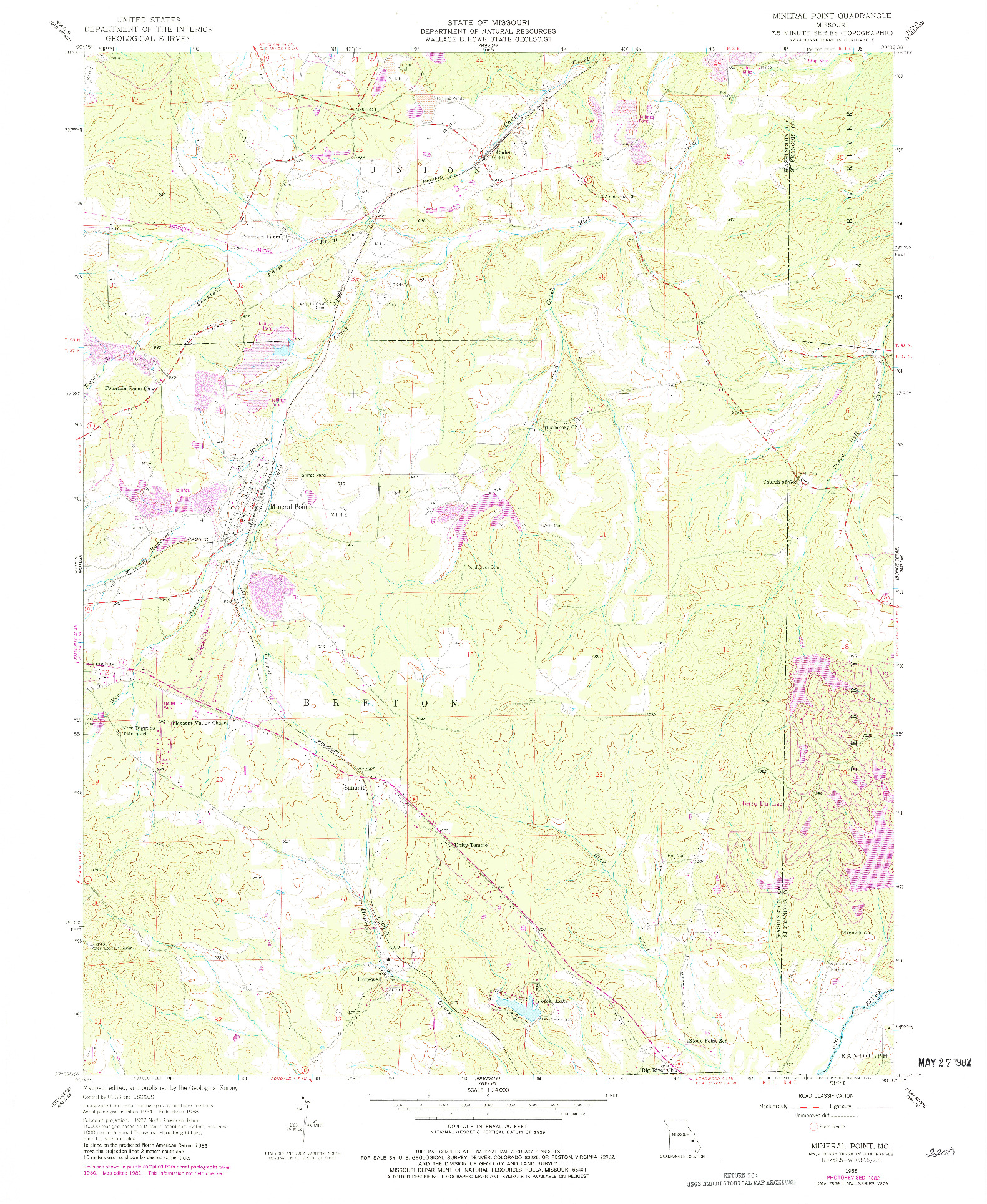 USGS 1:24000-SCALE QUADRANGLE FOR MINERAL POINT, MO 1958