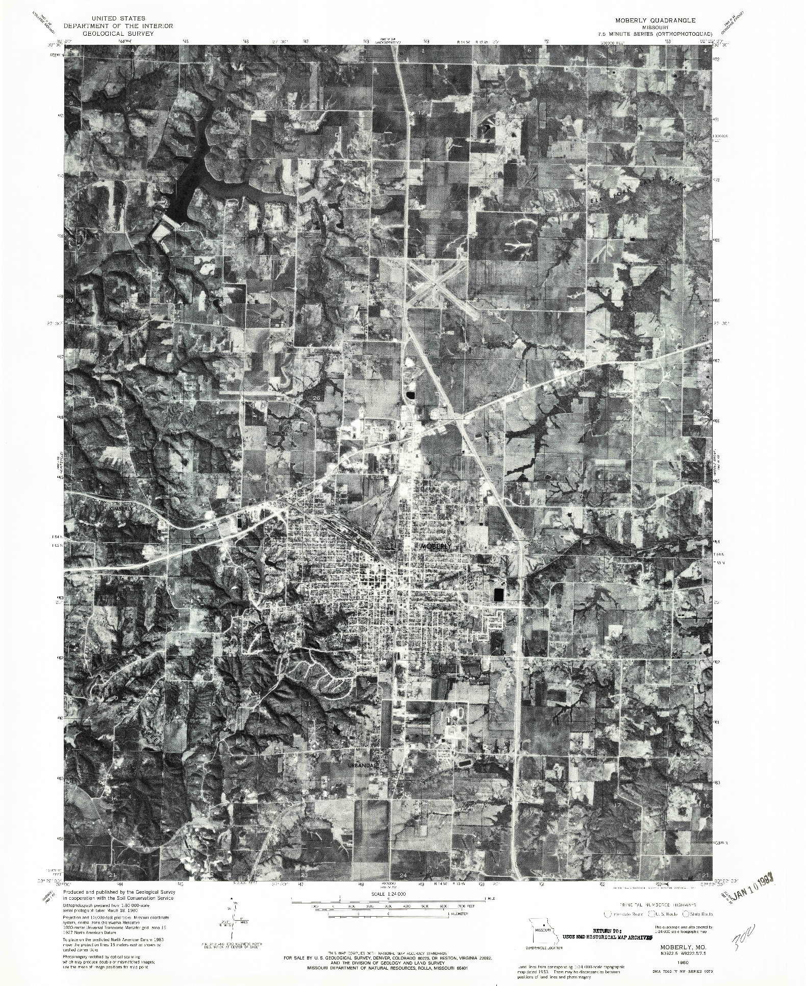 USGS 1:24000-SCALE QUADRANGLE FOR MOBERLY, MO 1980