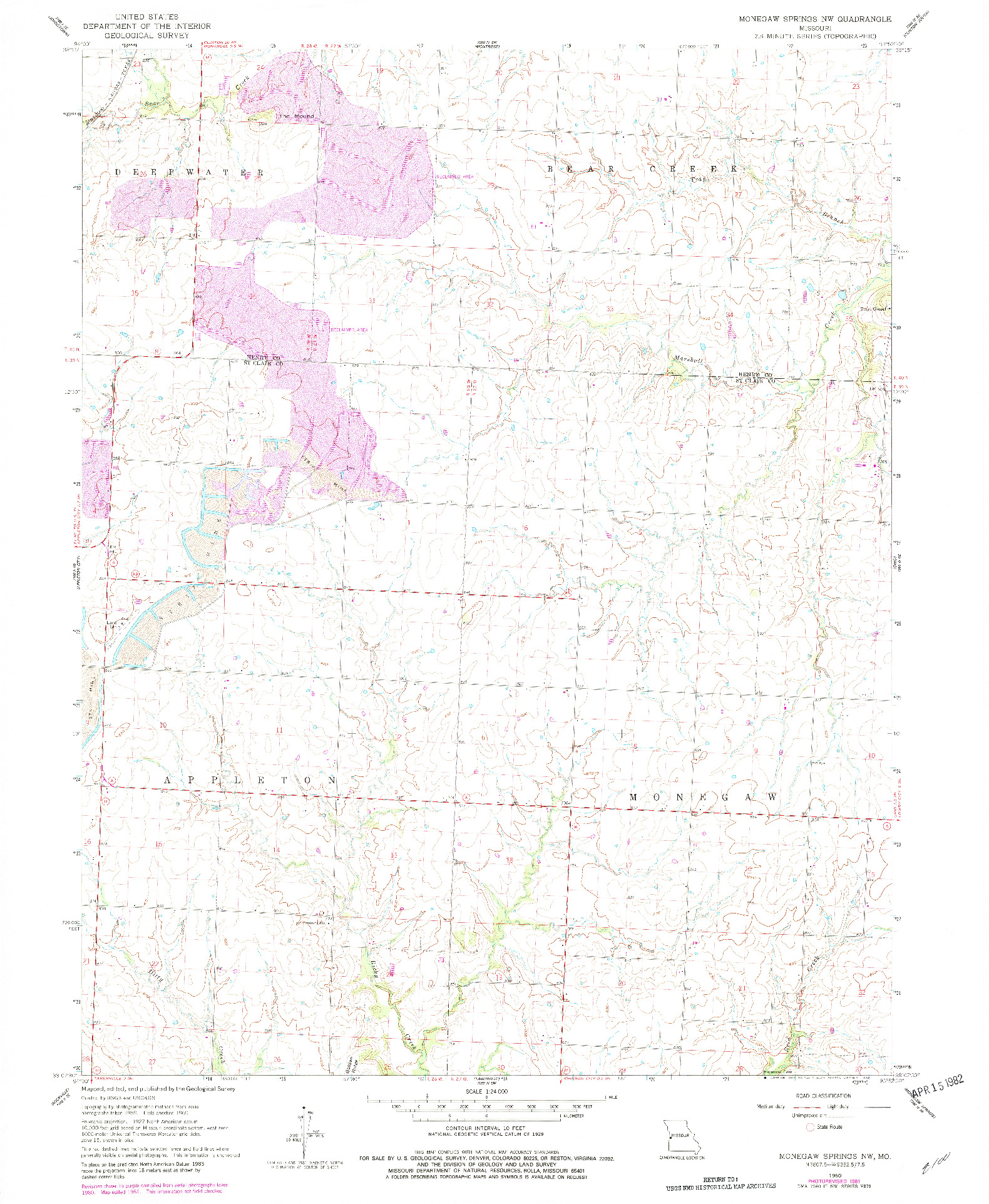 USGS 1:24000-SCALE QUADRANGLE FOR MONEGAW SPRINGS NW, MO 1960