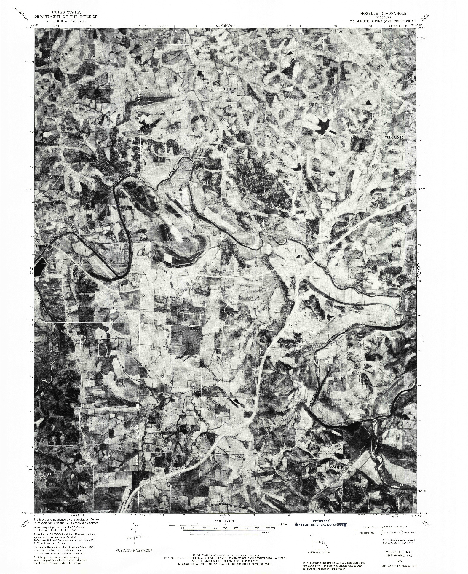 USGS 1:24000-SCALE QUADRANGLE FOR MOSELLE, MO 1980