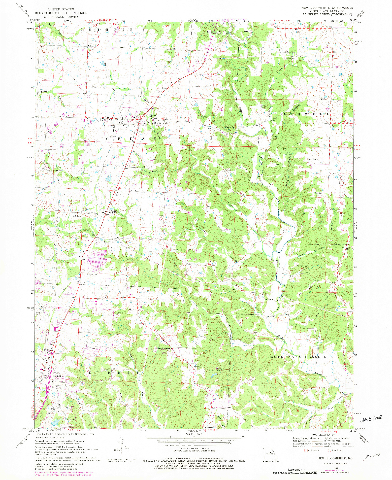 USGS 1:24000-SCALE QUADRANGLE FOR NEW BLOOMFIELD, MO 1969