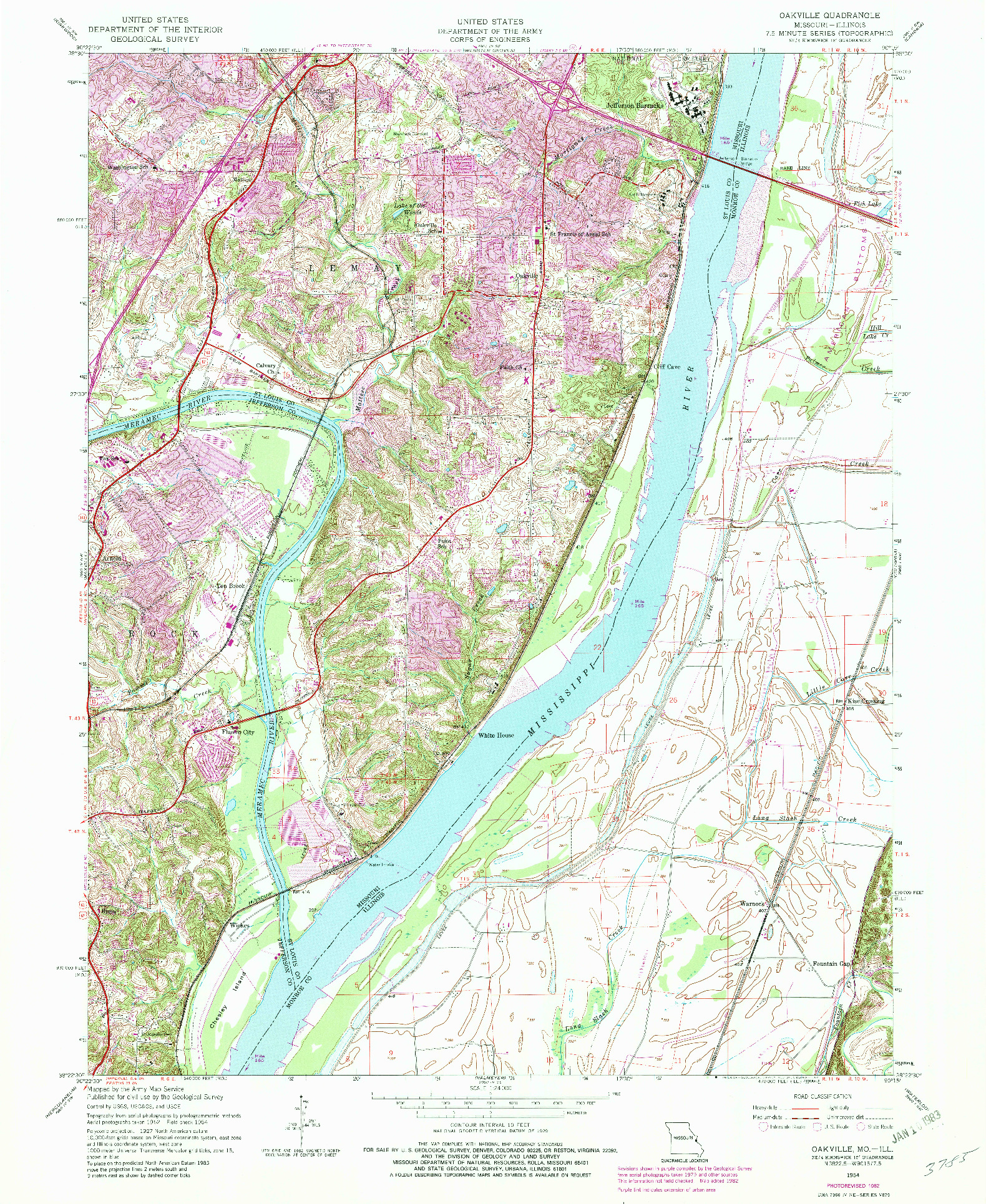 USGS 1:24000-SCALE QUADRANGLE FOR OAKVILLE, MO 1954
