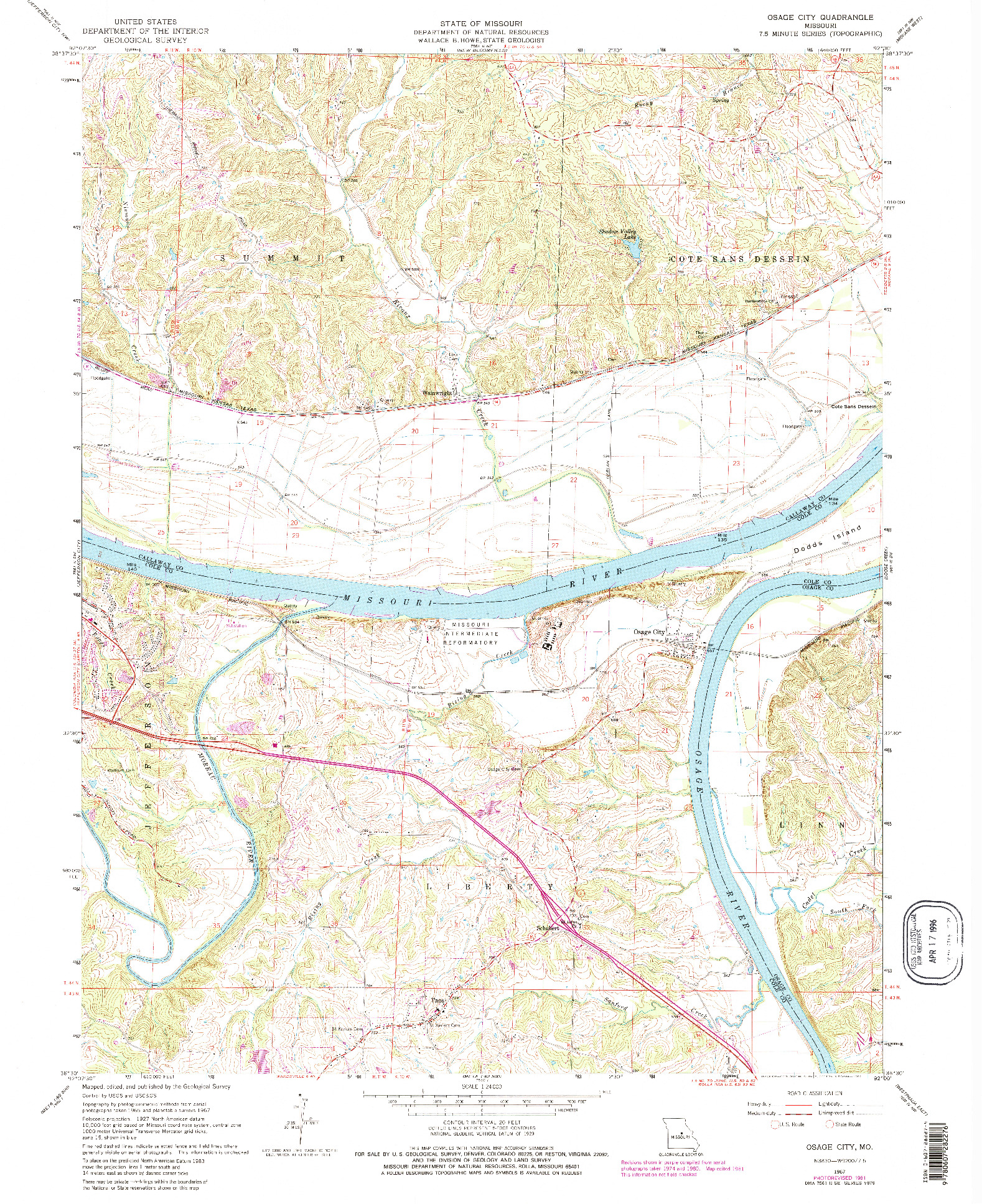 USGS 1:24000-SCALE QUADRANGLE FOR OSAGE CITY, MO 1967